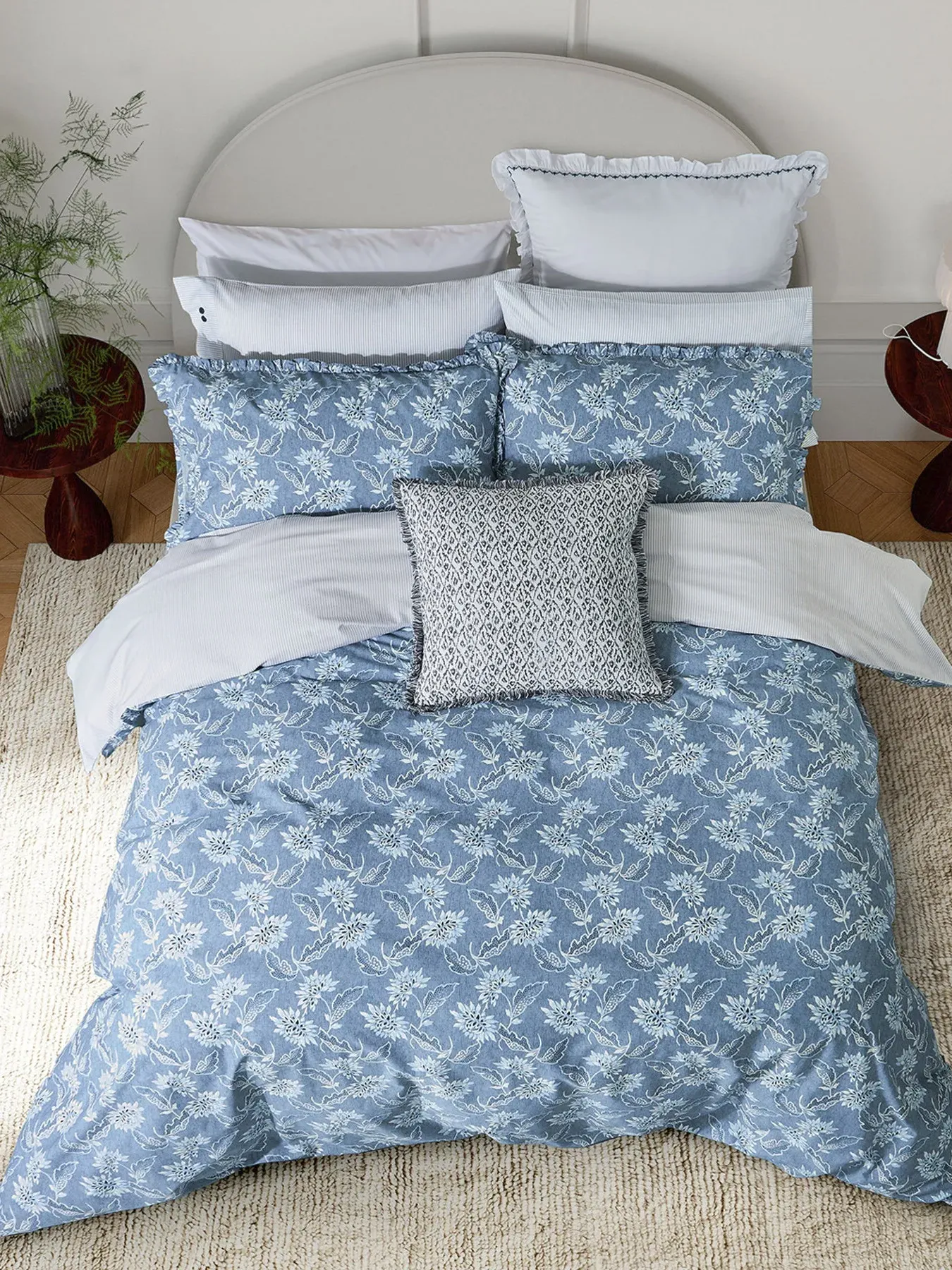 King Size Duvet Cover Set - Chambray Blue, Cotton