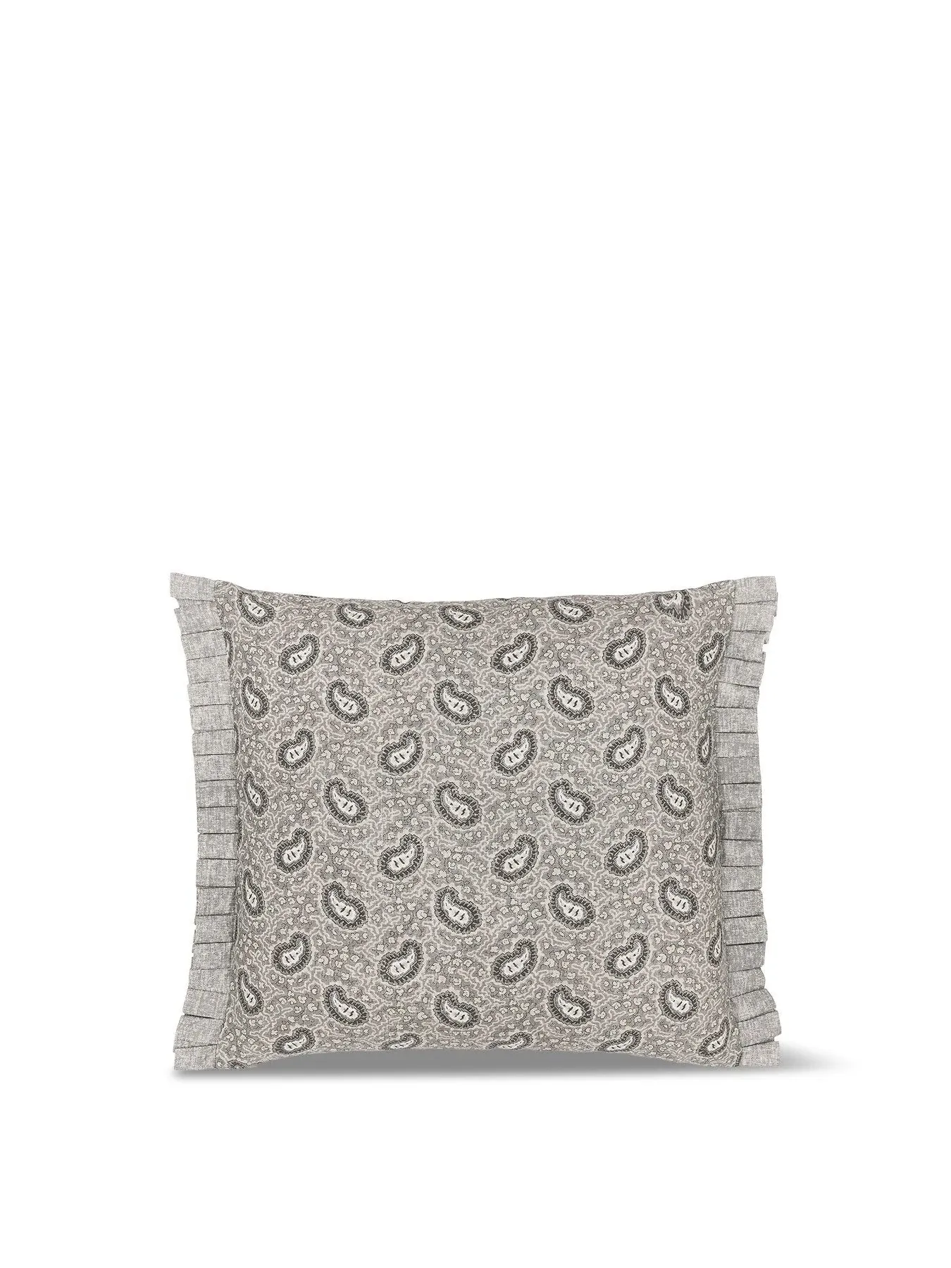 Square Cushion with Swirl Print - Grey, Linen image