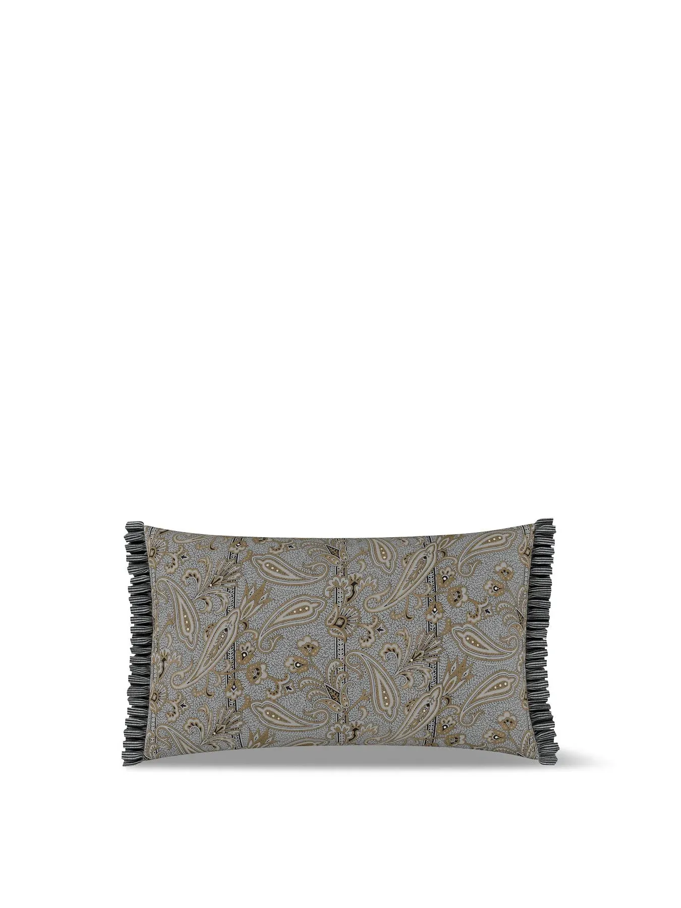 Striped Cushion with Pleated Detail - Charcoal, Cotton image