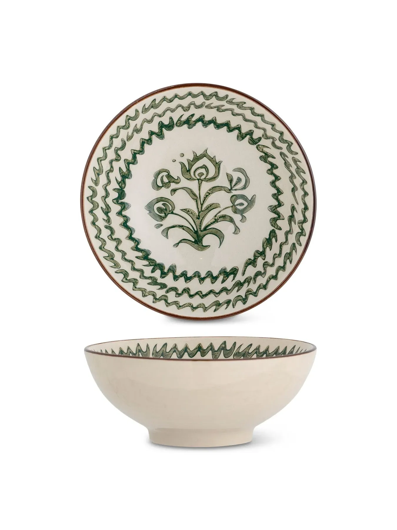 Hand-Painted Bowl with Pattern - Green image