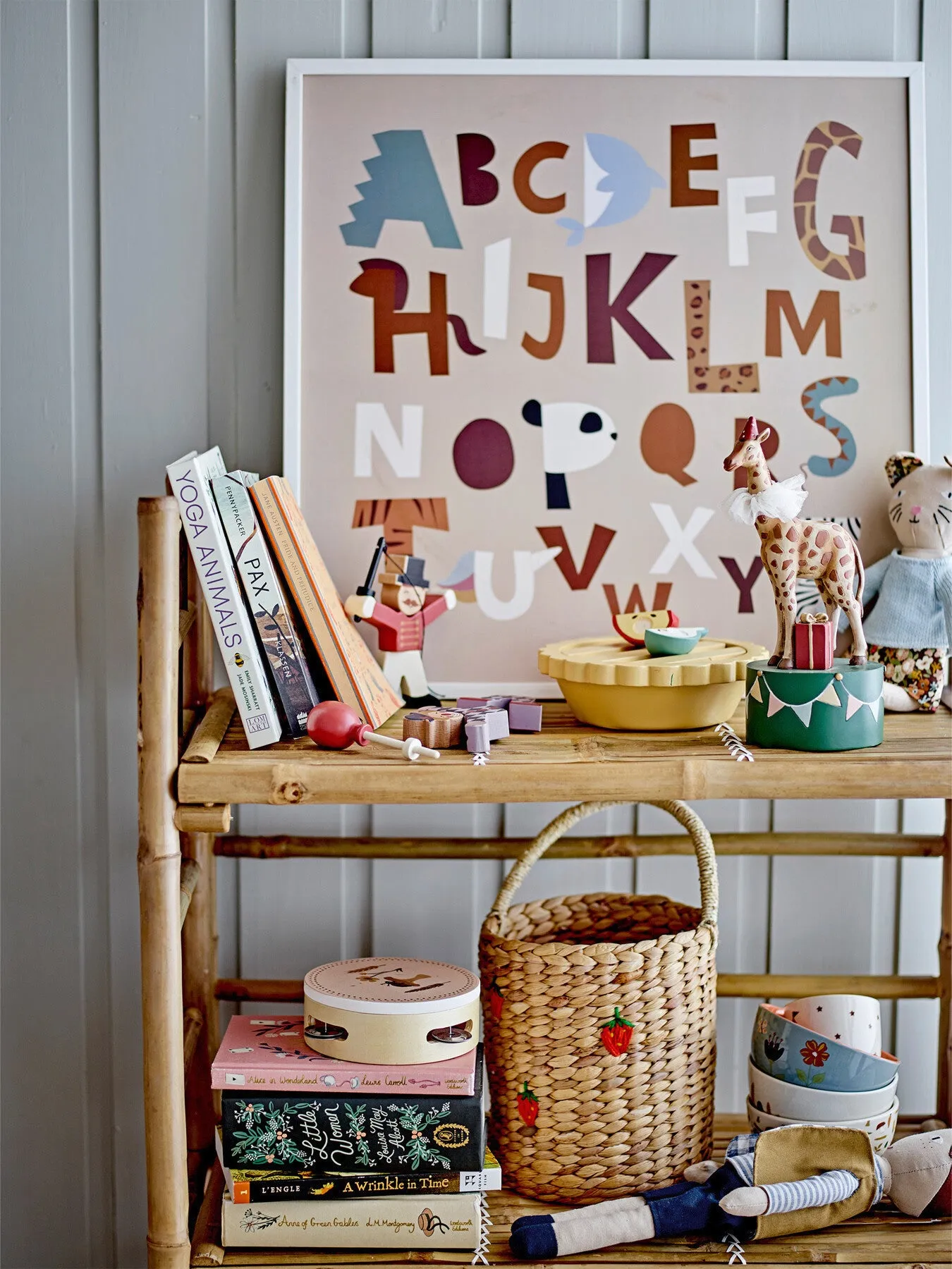 Framed Alphabet Illustration - White, Pine Wood