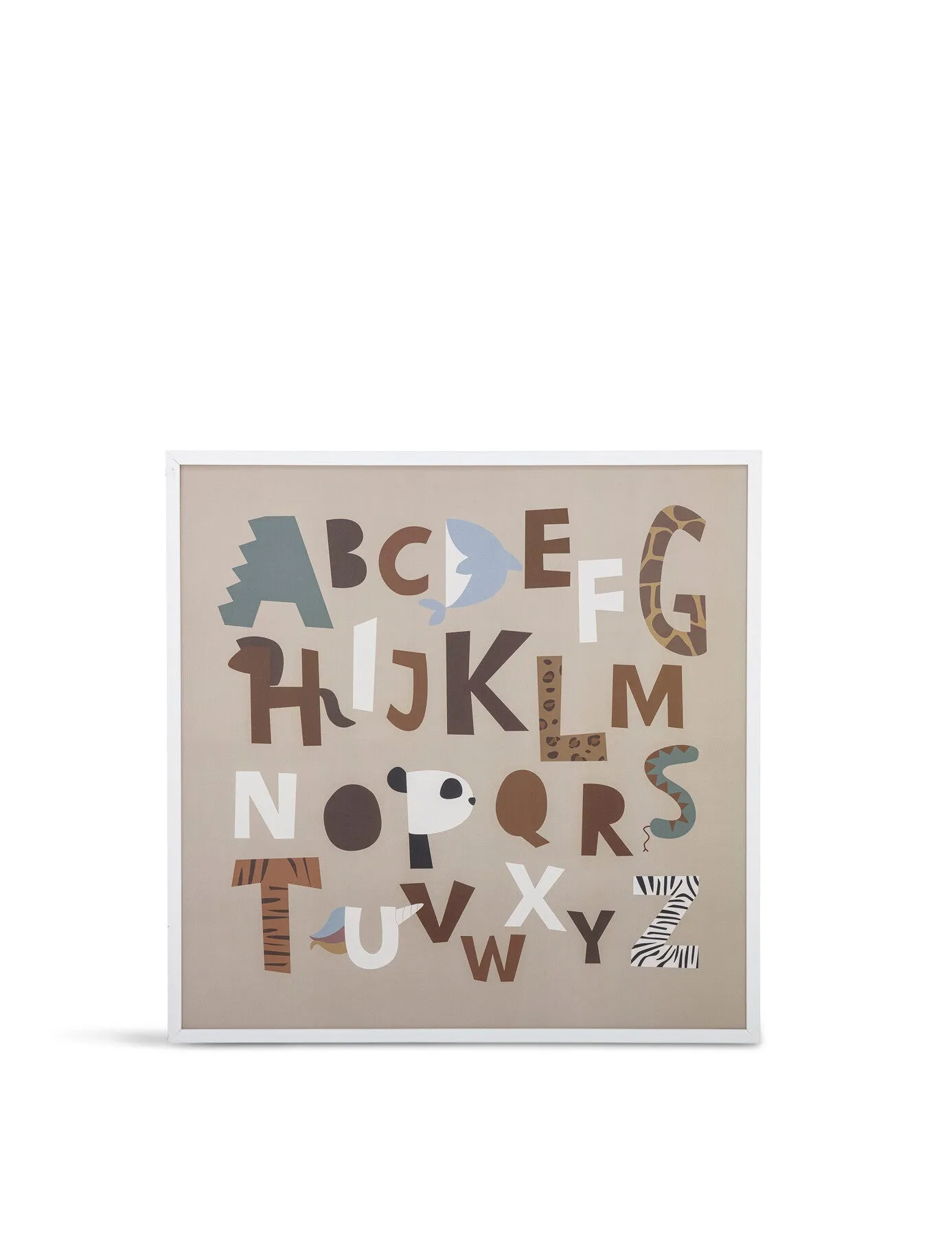 Framed Alphabet Illustration - White, Pine Wood image