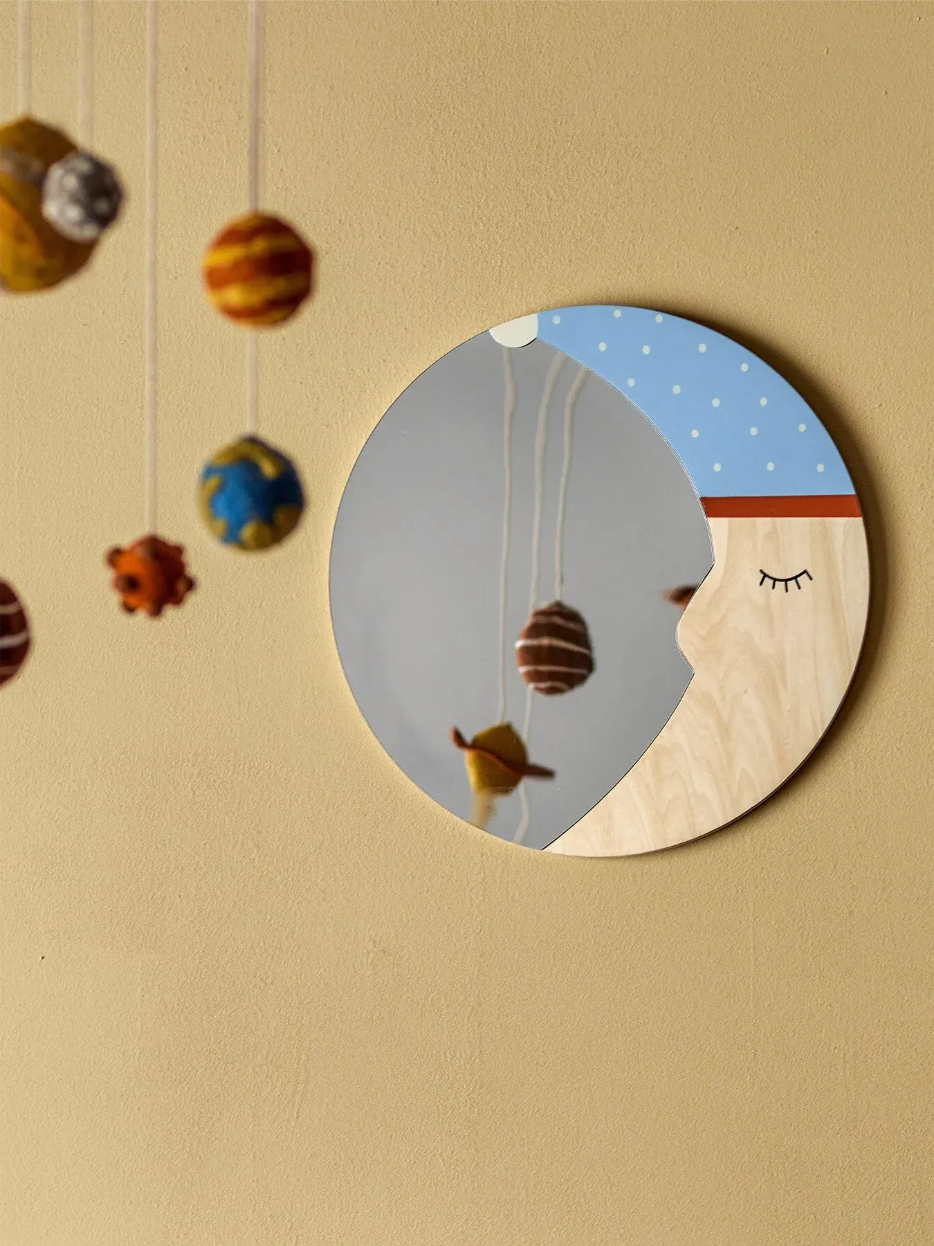 Moon Wall Mirror with Nightcap - Natural, Plywood