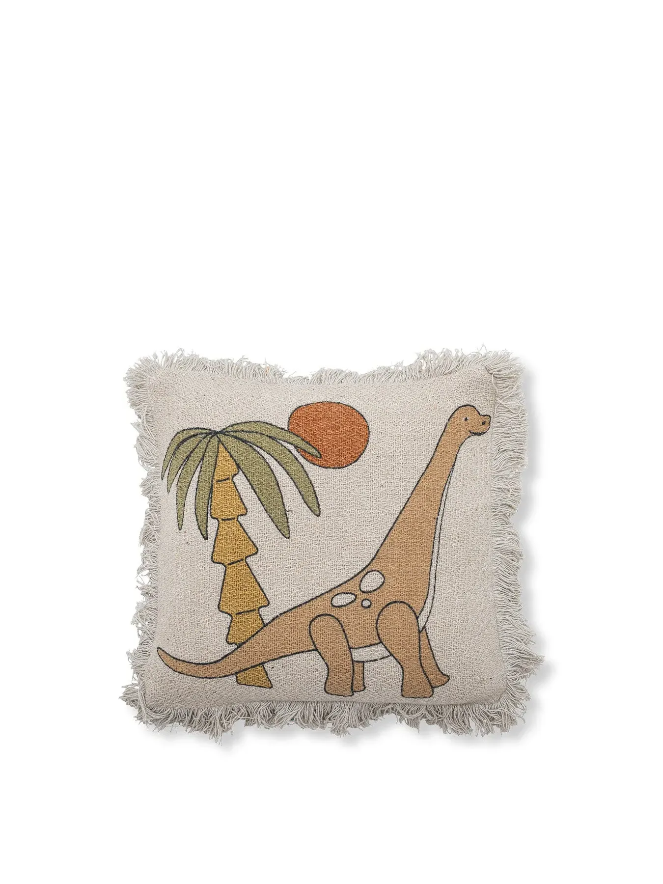 Square Cushion with Dinosaur Print - Natural, Cotton image