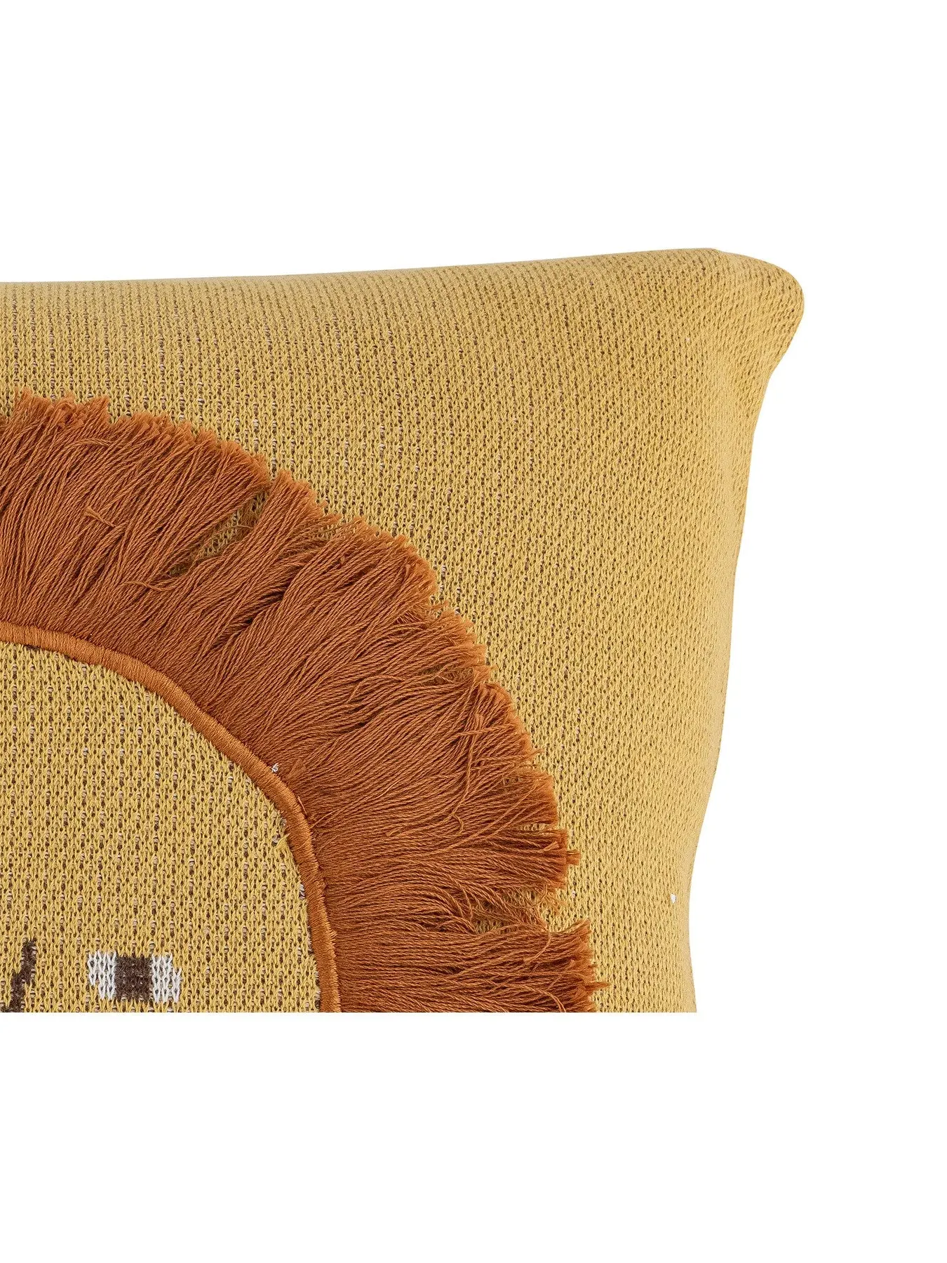Square Cushion with Lion Design - Yellow, Cotton