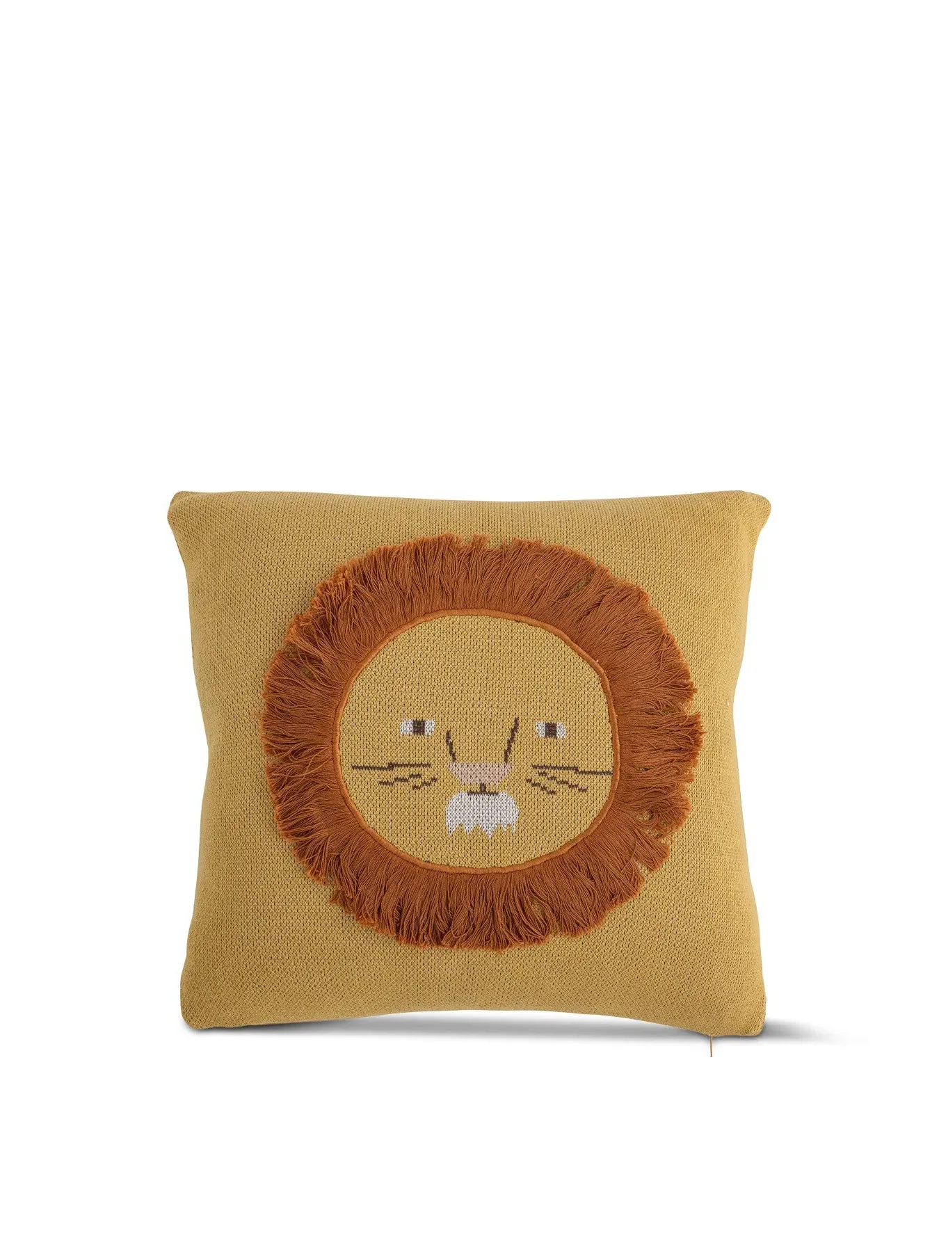Square Cushion with Lion Design - Yellow, Cotton image