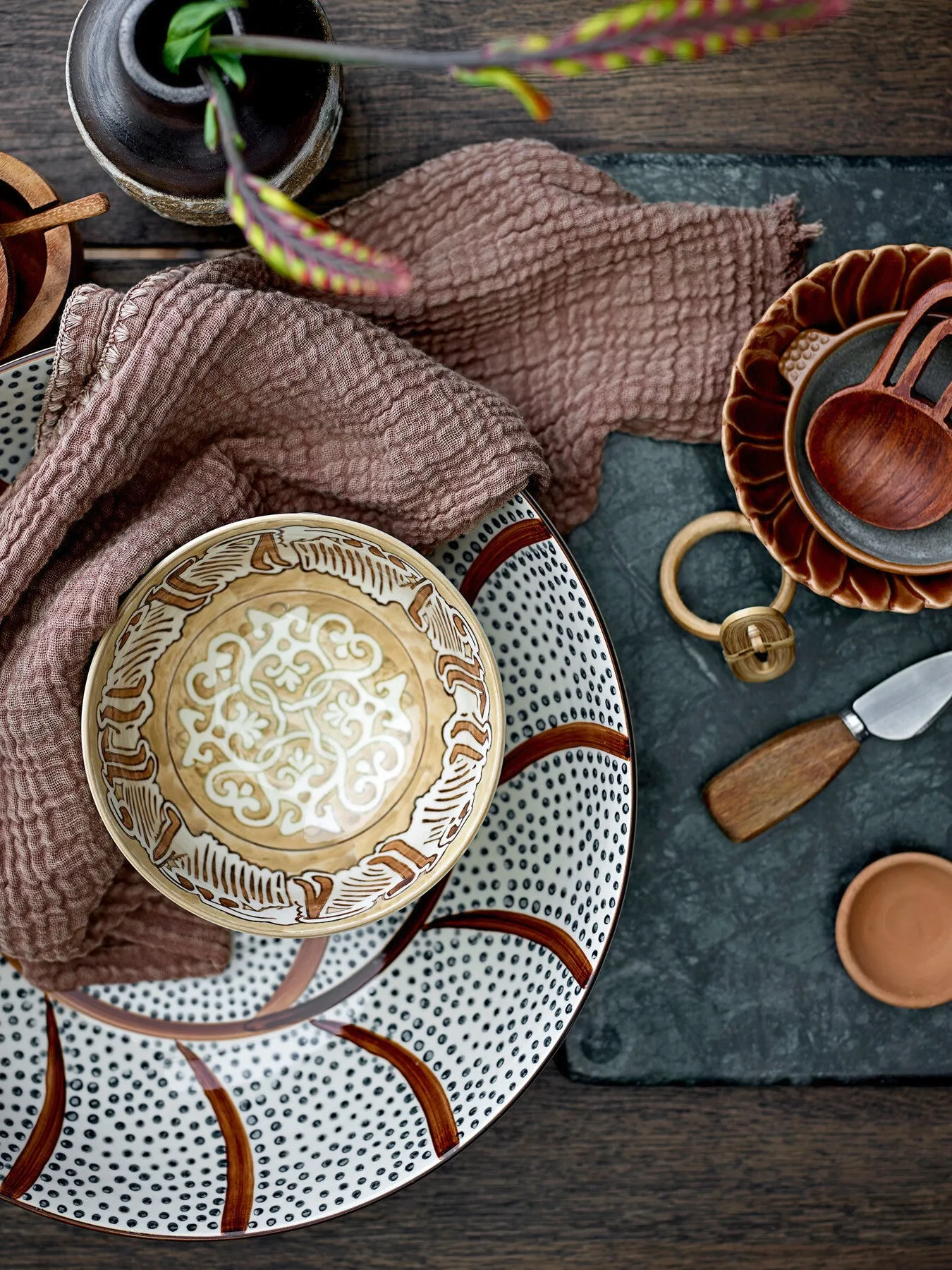 Serving Bowl Hand-Painted - Brown, Stoneware