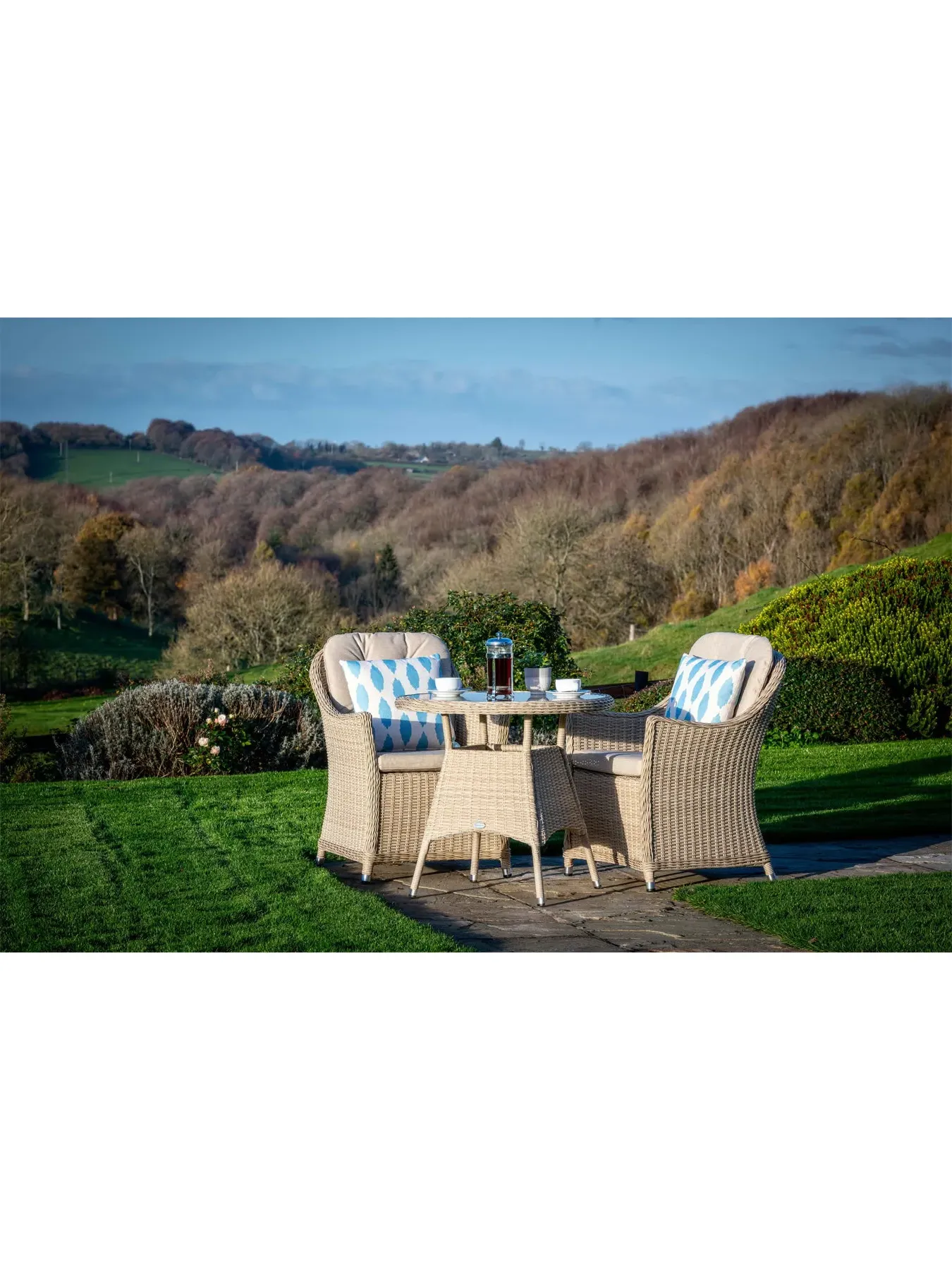 3-Piece Bistro Set with Armchairs - Sandstone Rattan