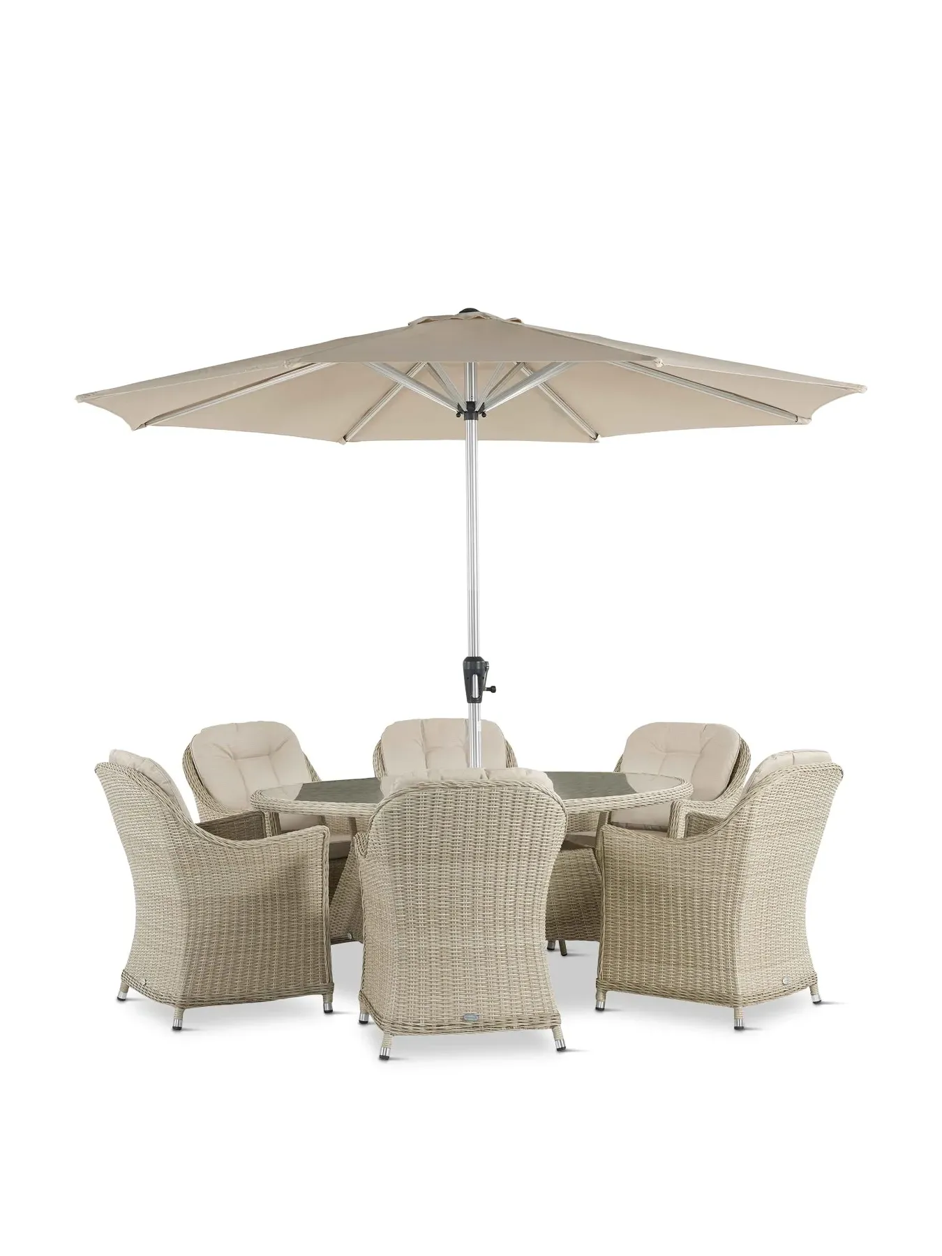 6-Seat Elliptical Dining Set with Parasol - Rattan image