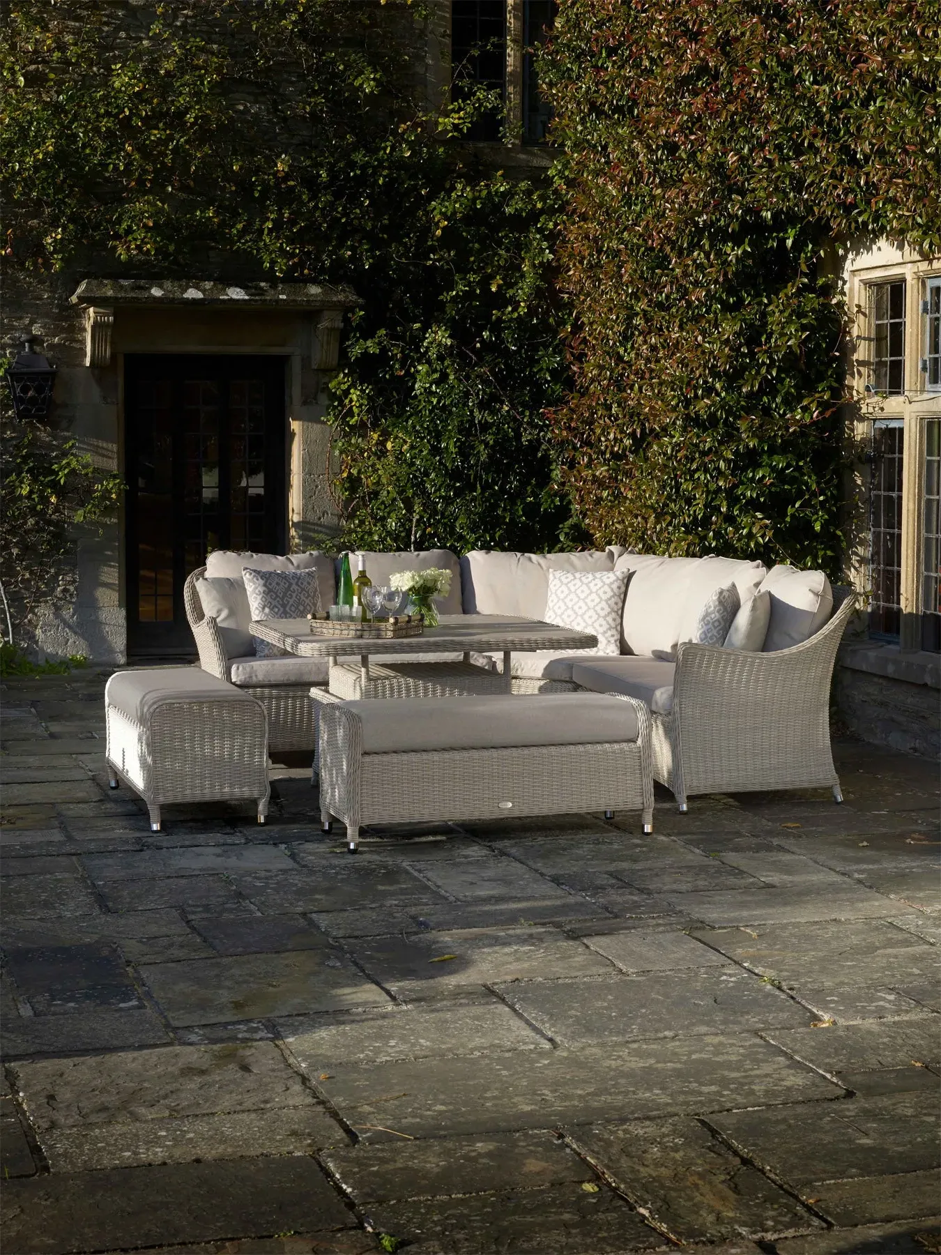 Curved Corner Sofa Set with Dual Height Table