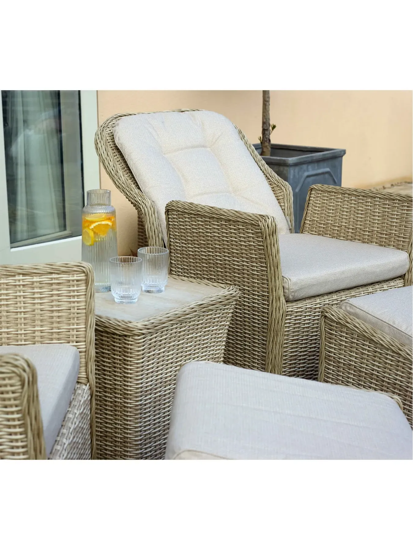 Recliner Set with Footstools & Table - Sandstone
