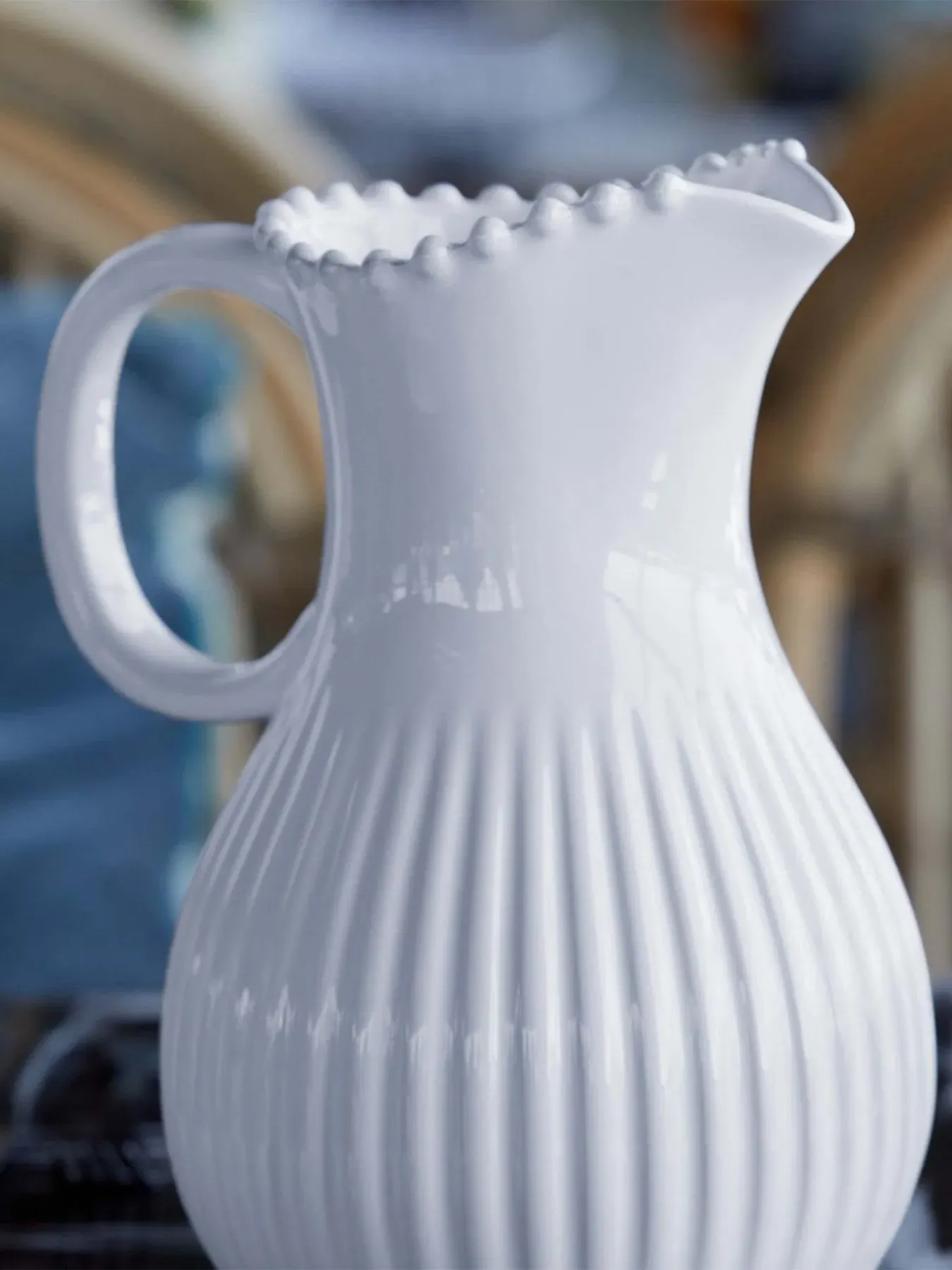 2.58L Pitcher with Beaded Rim - White, Stoneware