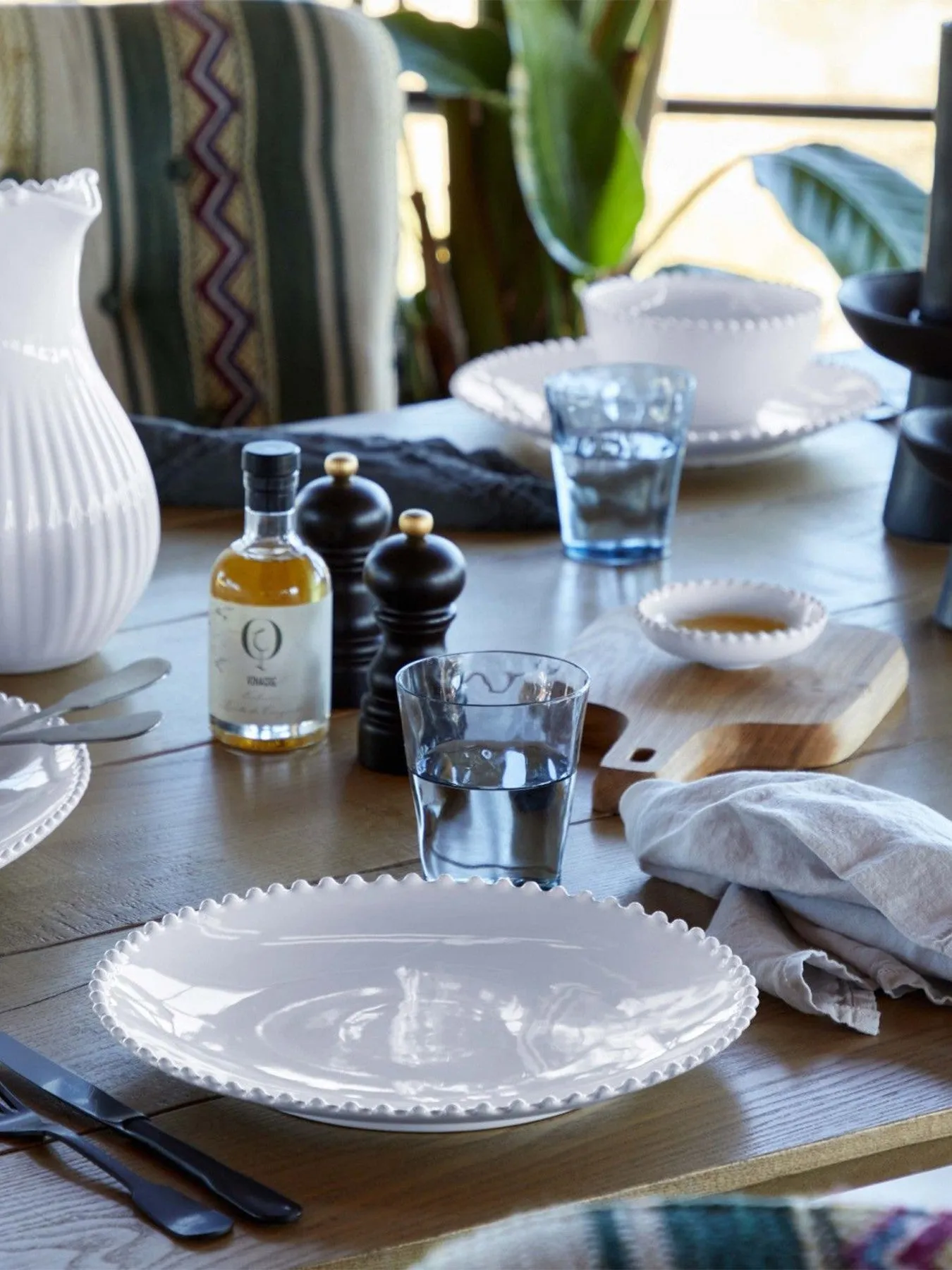 Dinner Plate with Beaded Rim - White, Stoneware