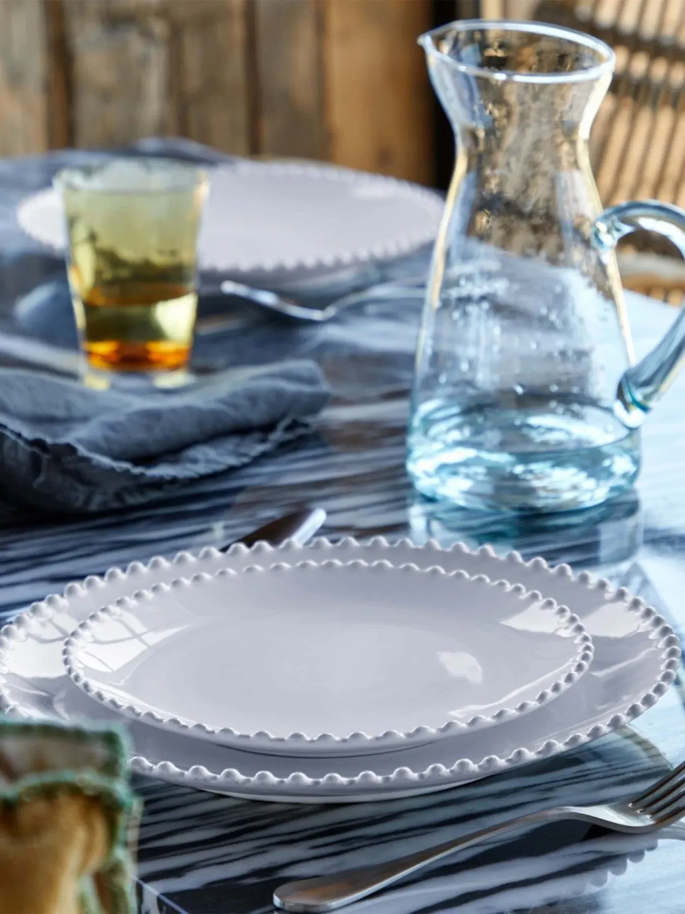 Dinner Plate with Beaded Rim - White, Stoneware