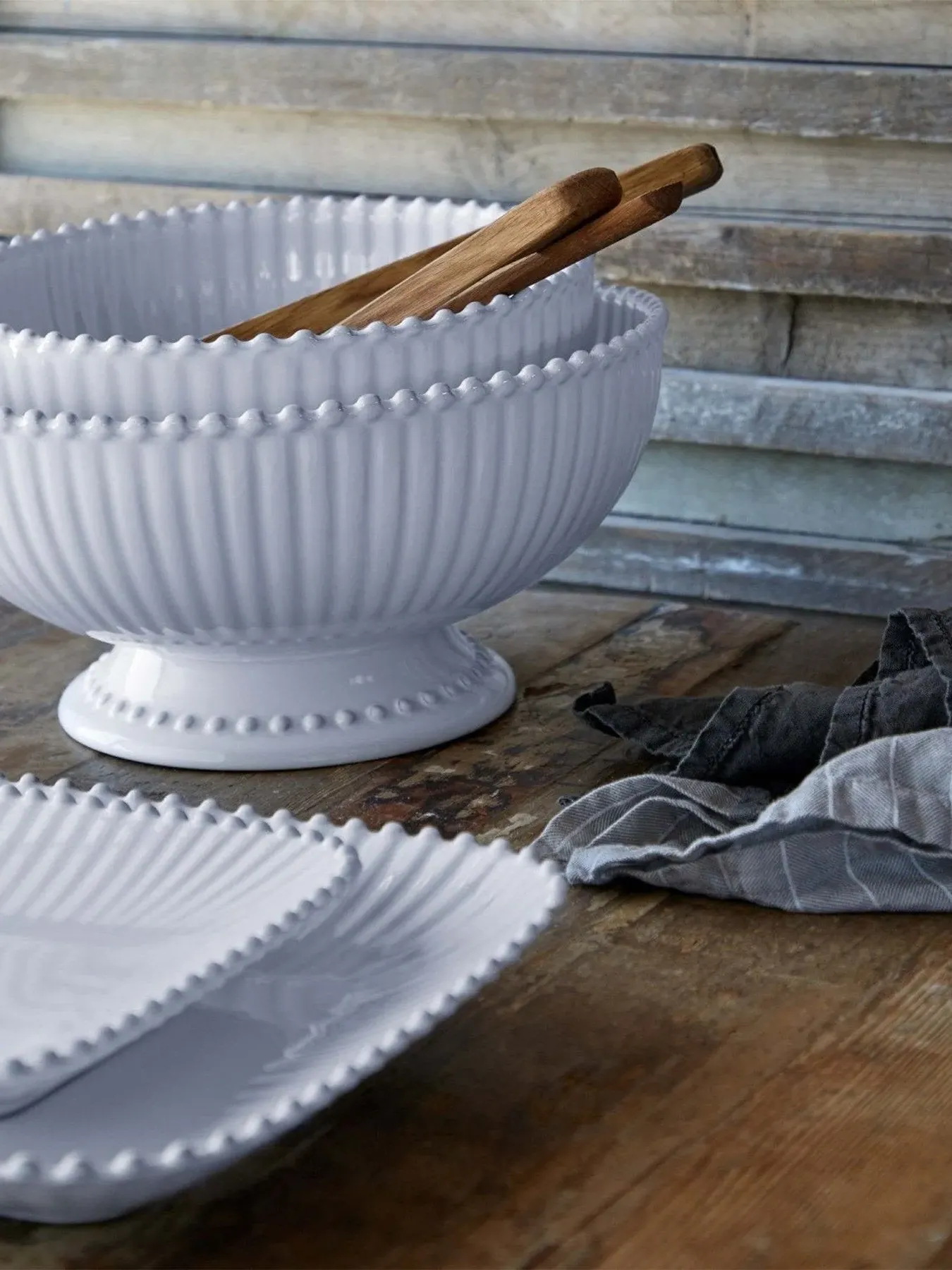 Rectangular Platter with Beaded Rim - White