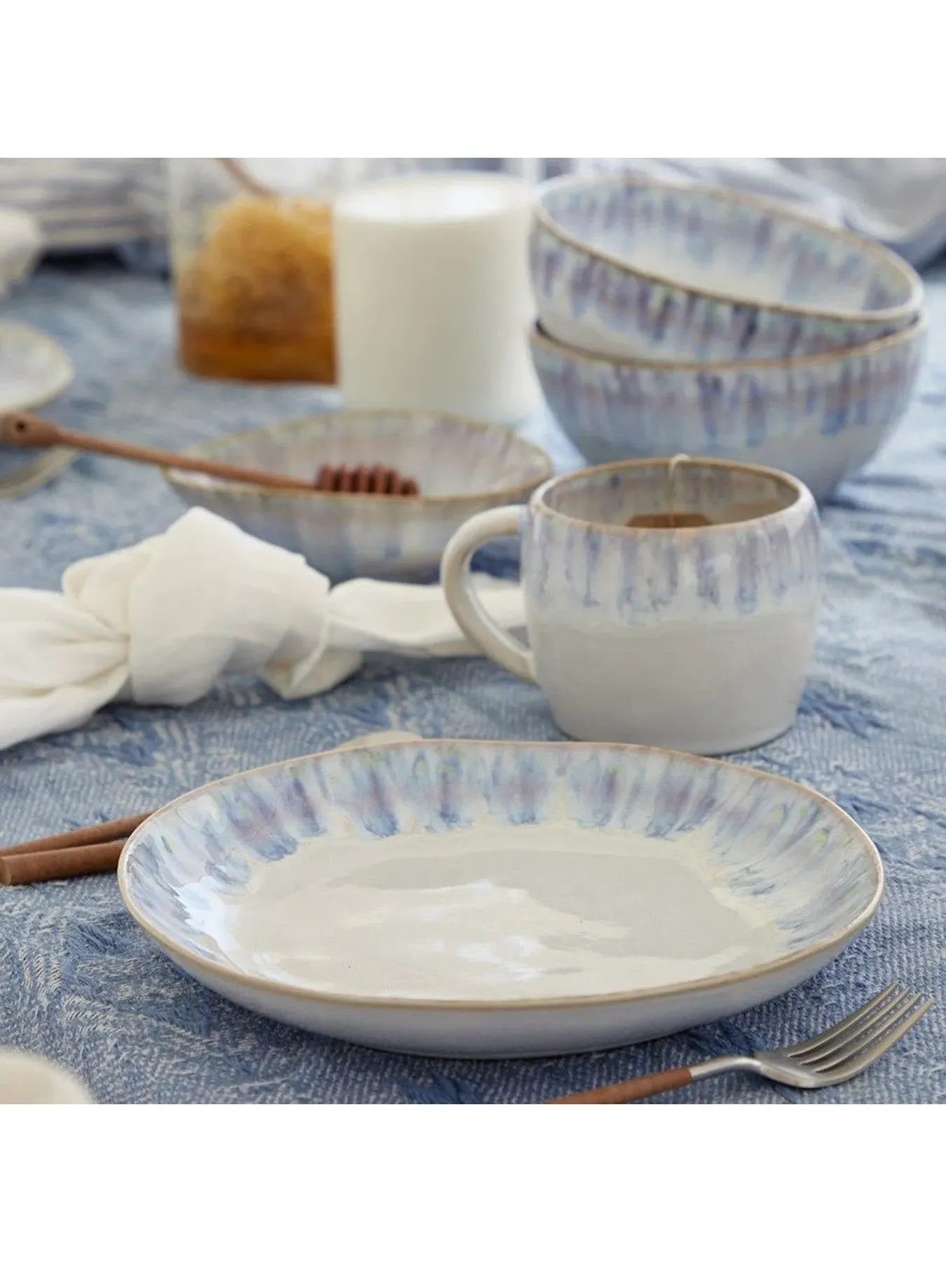 Salad Plate with Organic Shape - Blue, Ceramic