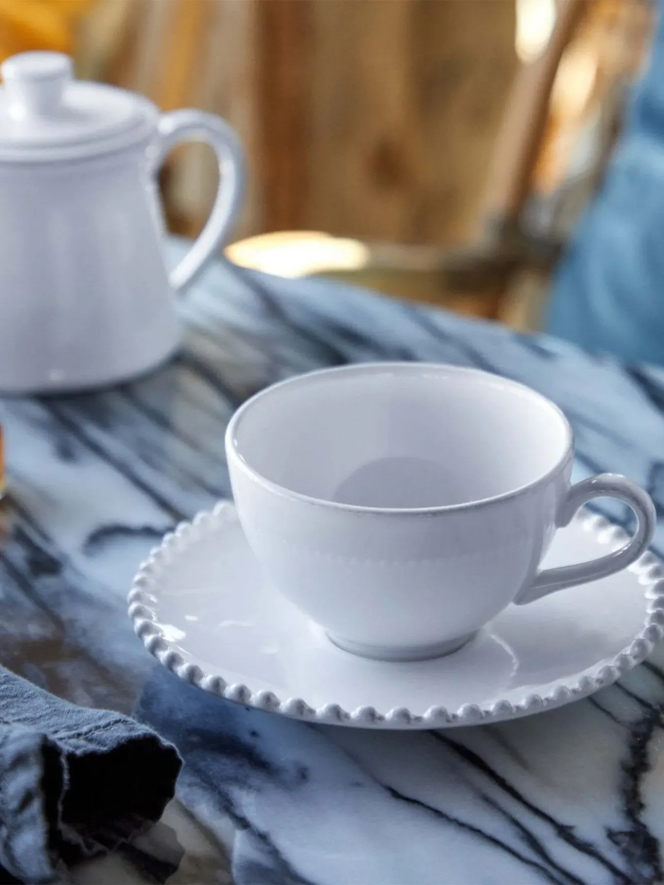 Tea Cup and Saucer Set - White, Stoneware