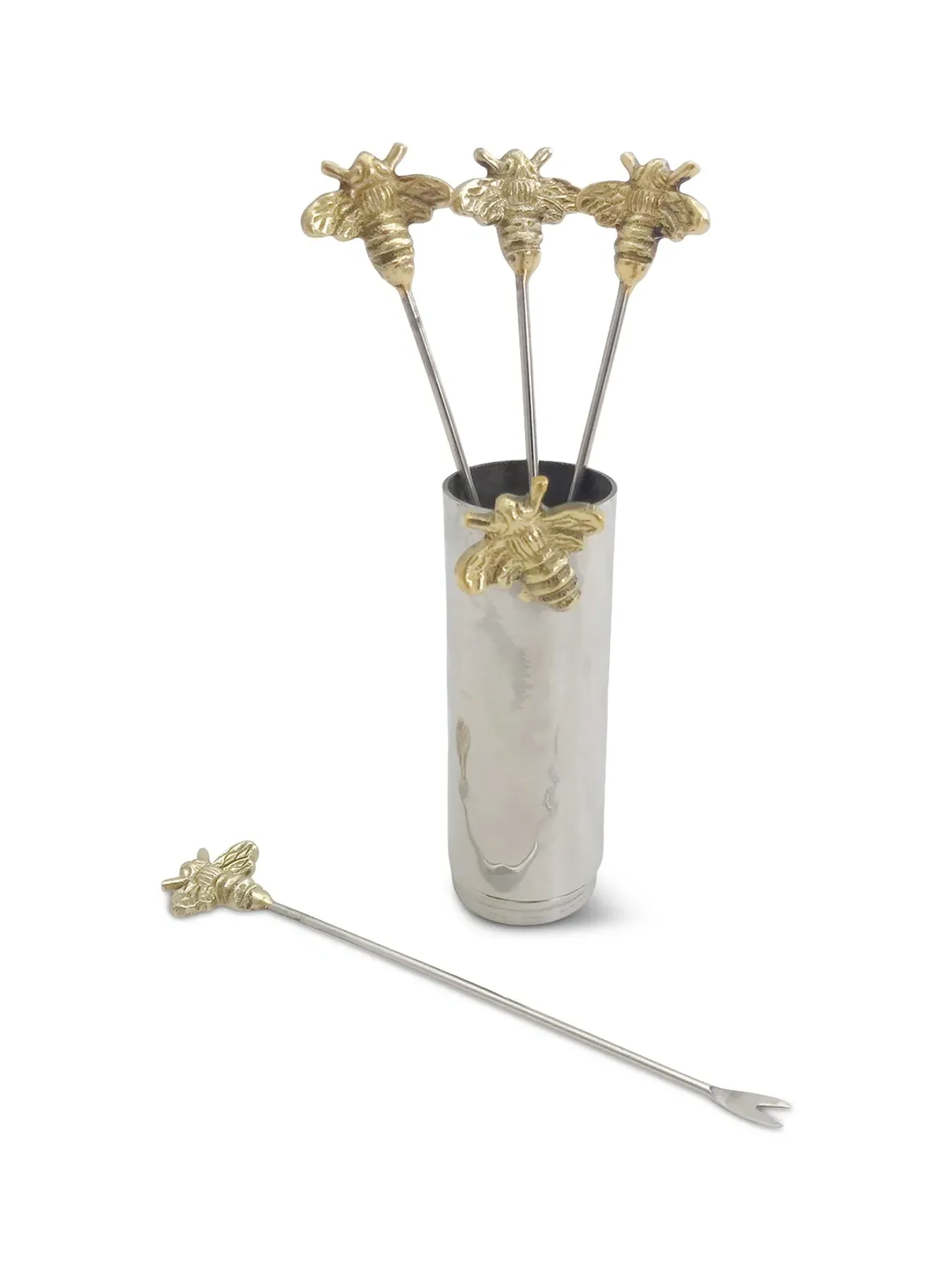 4-Piece Olive Pick Set with Holder - Steel image