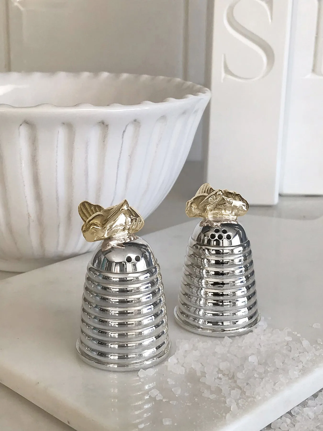 Bee & Hive Cruet Set - Silver Plated