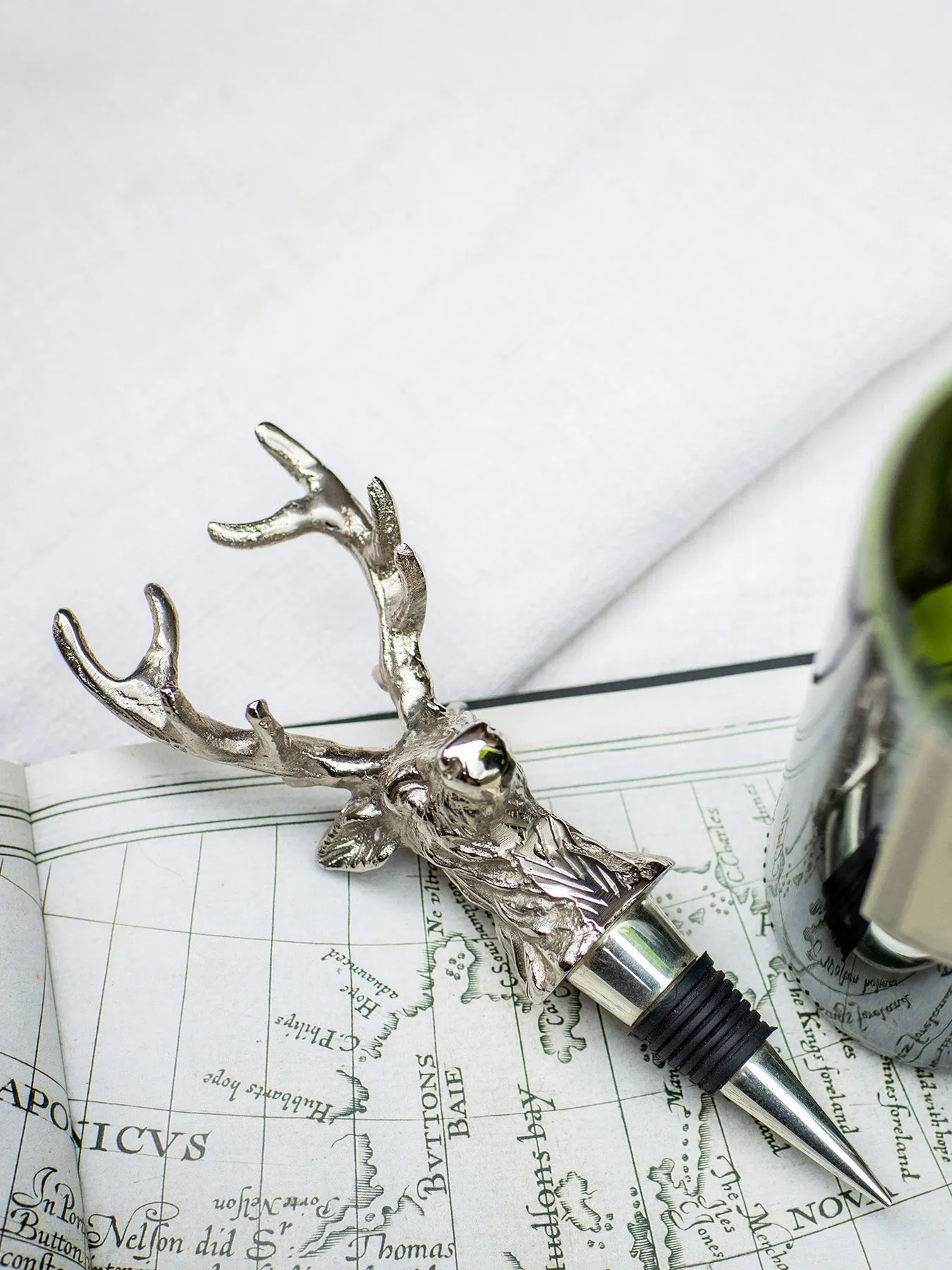 Stag Head Wine Bottle Stopper - Nickel