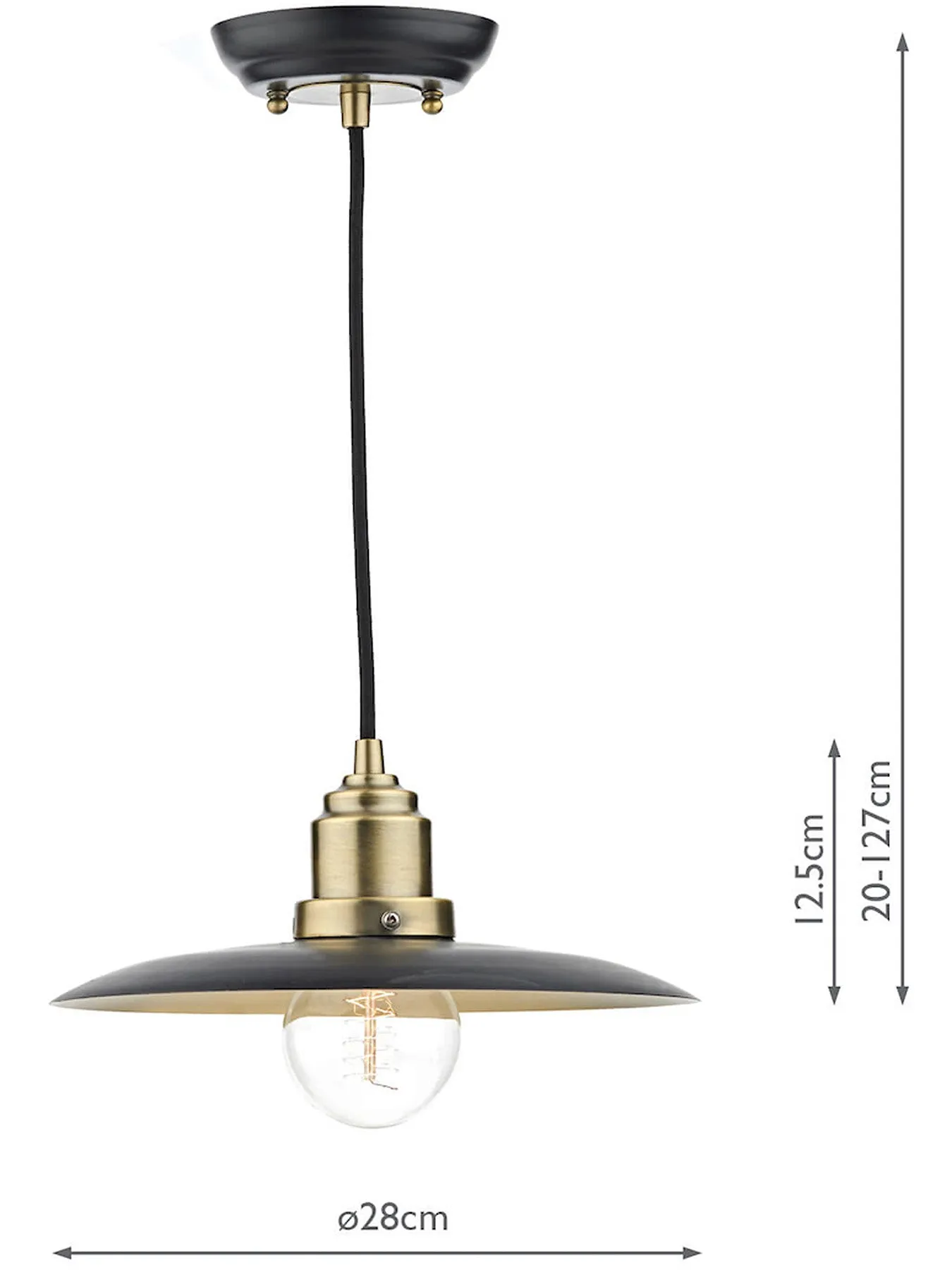 1 Light Pendant with Chain - Black, Metal