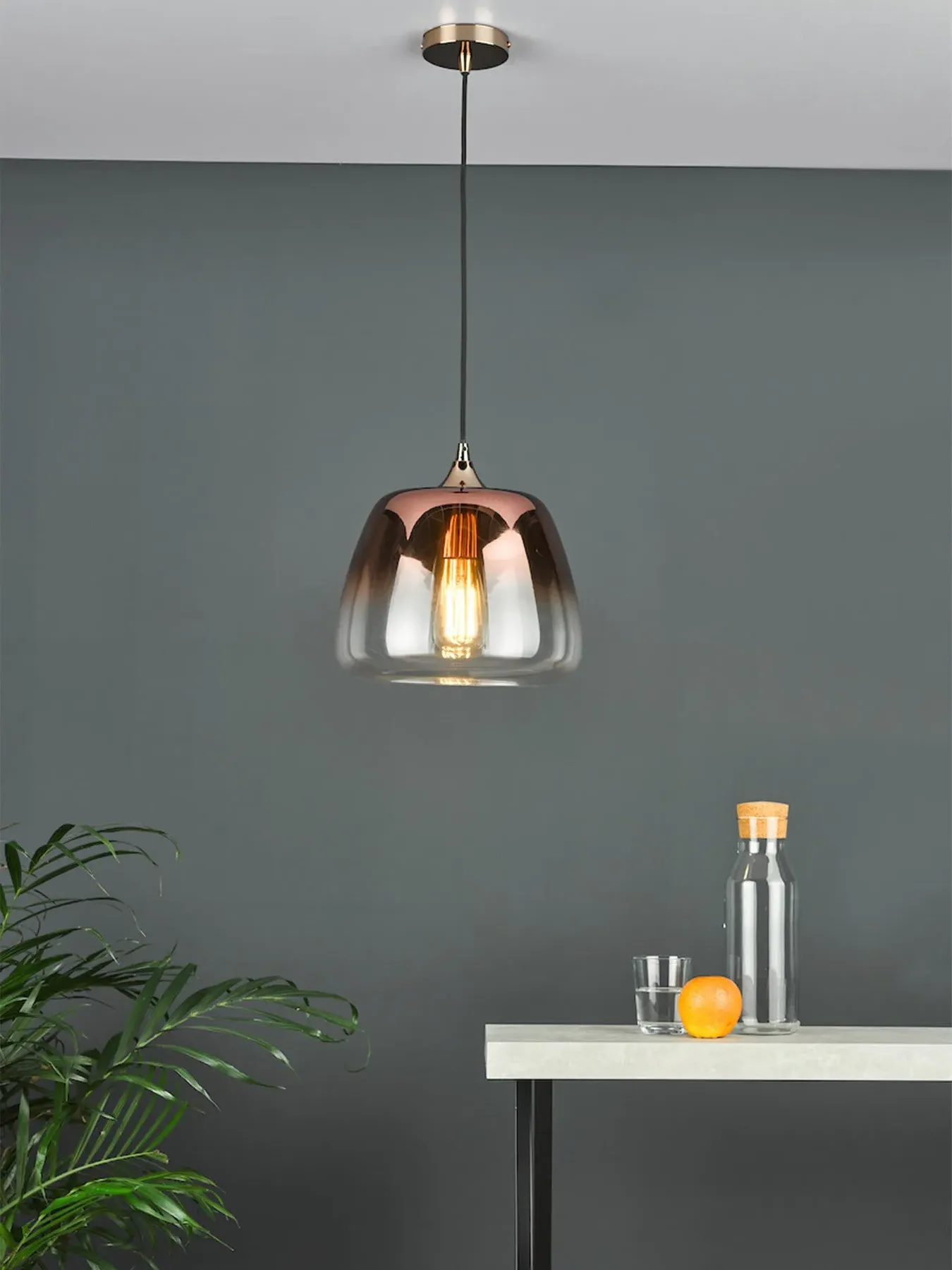 1 Light Pendant with Ombre Shade - Copper, Glass