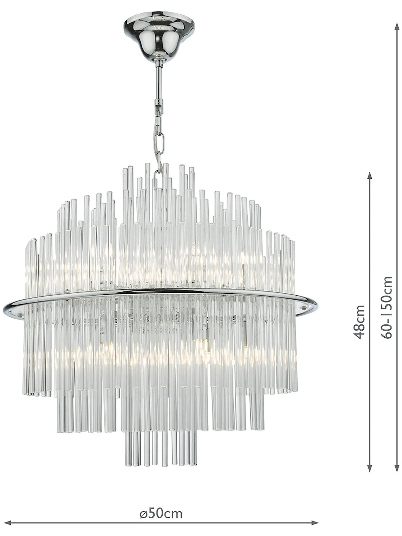 13 Light Pendant with Glass Rods - Chrome