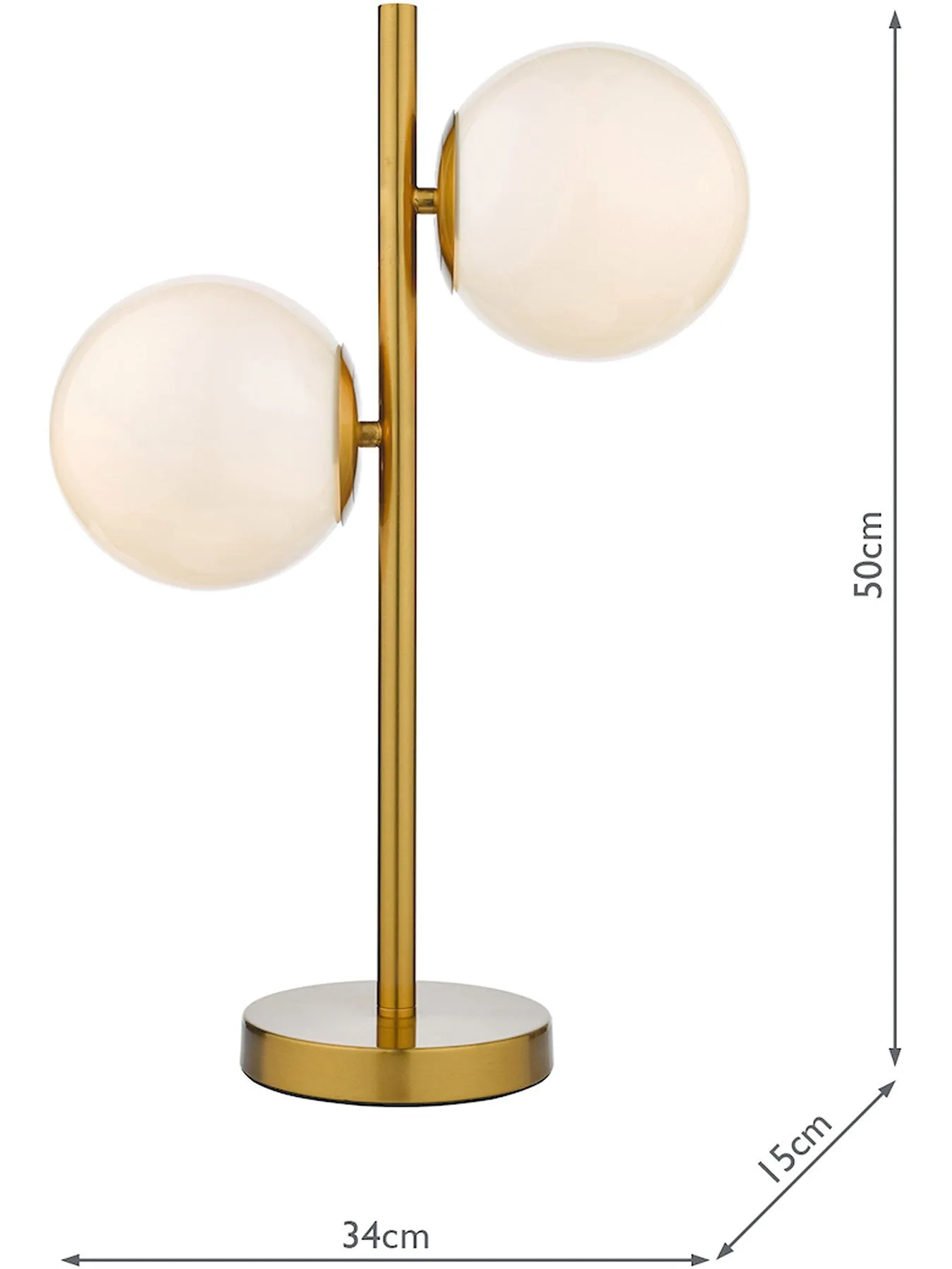 2 Light Table Lamp with Globes - Brass, Solid