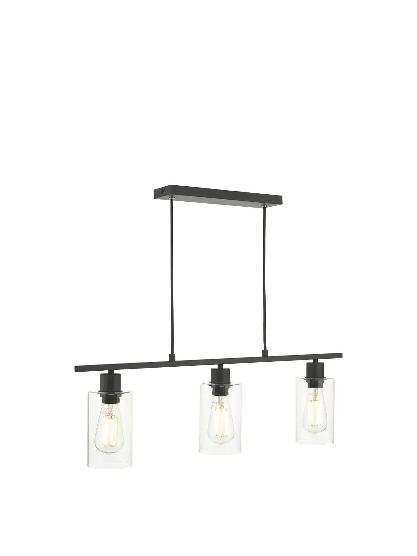 3-Light Bar Pendant - Matt Black, Glass