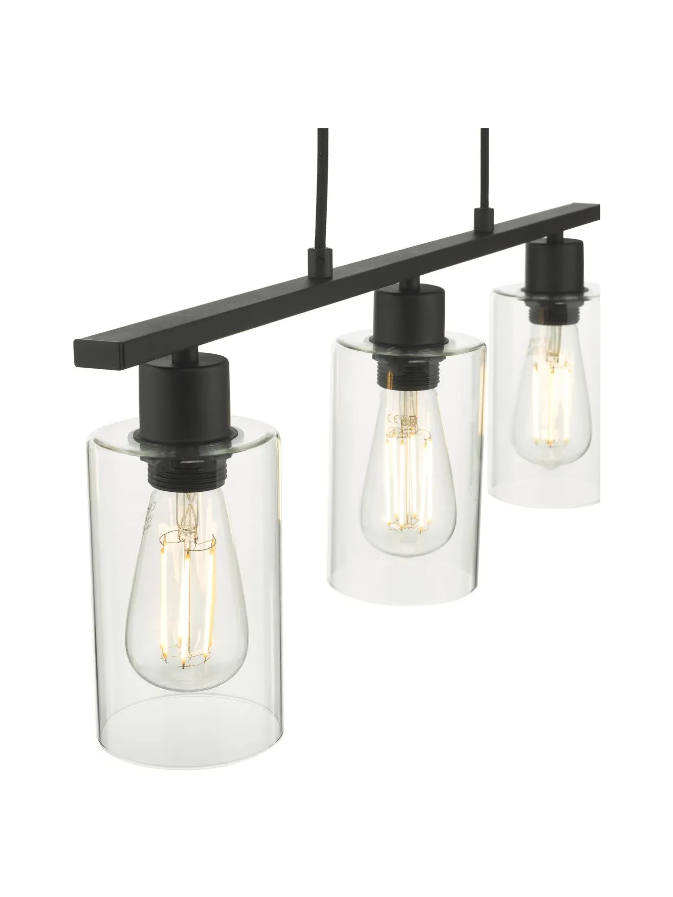 3-Light Bar Pendant - Matt Black, Glass