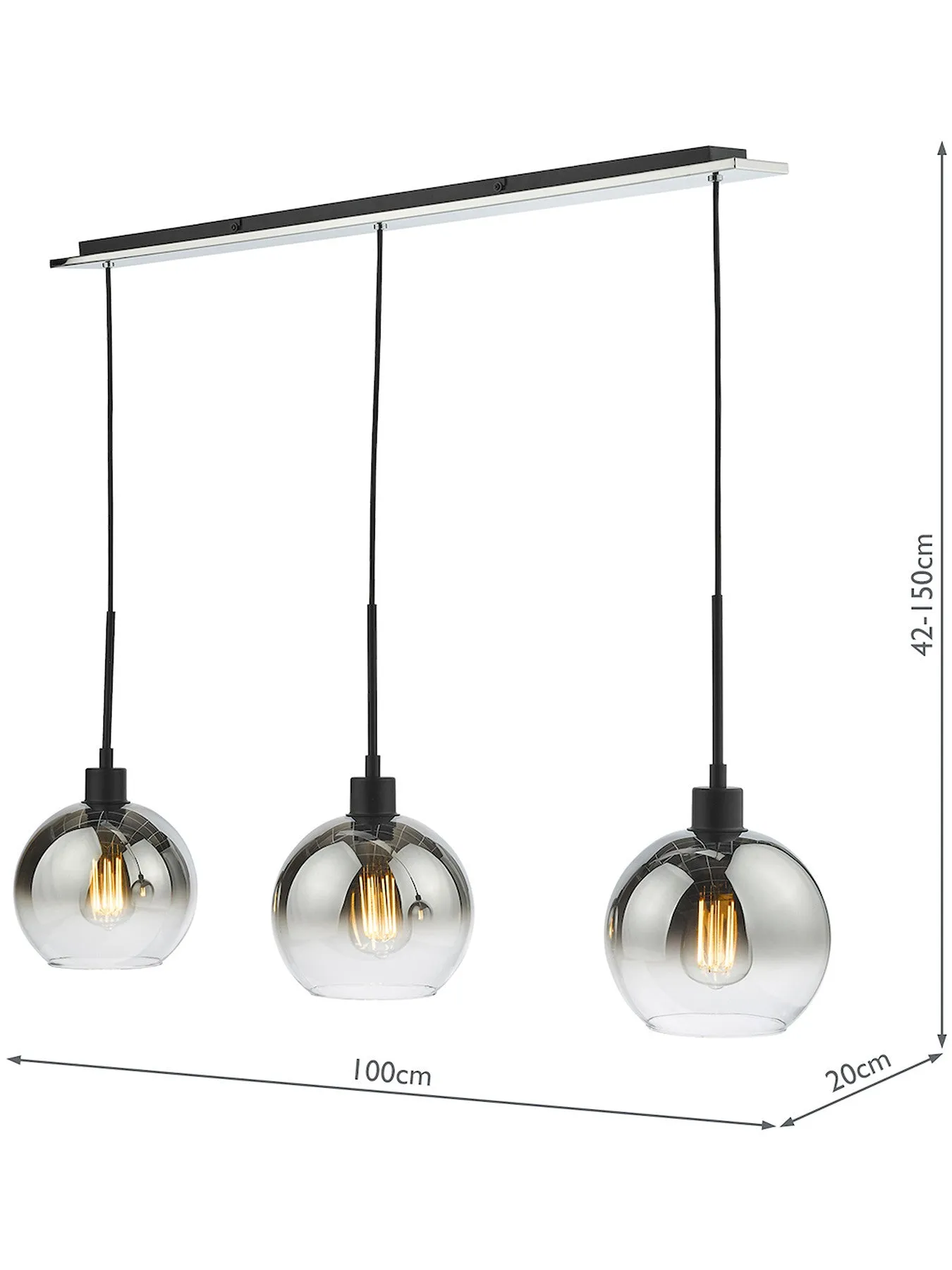 3-Light Bar Pendant - Matt Black, Metal