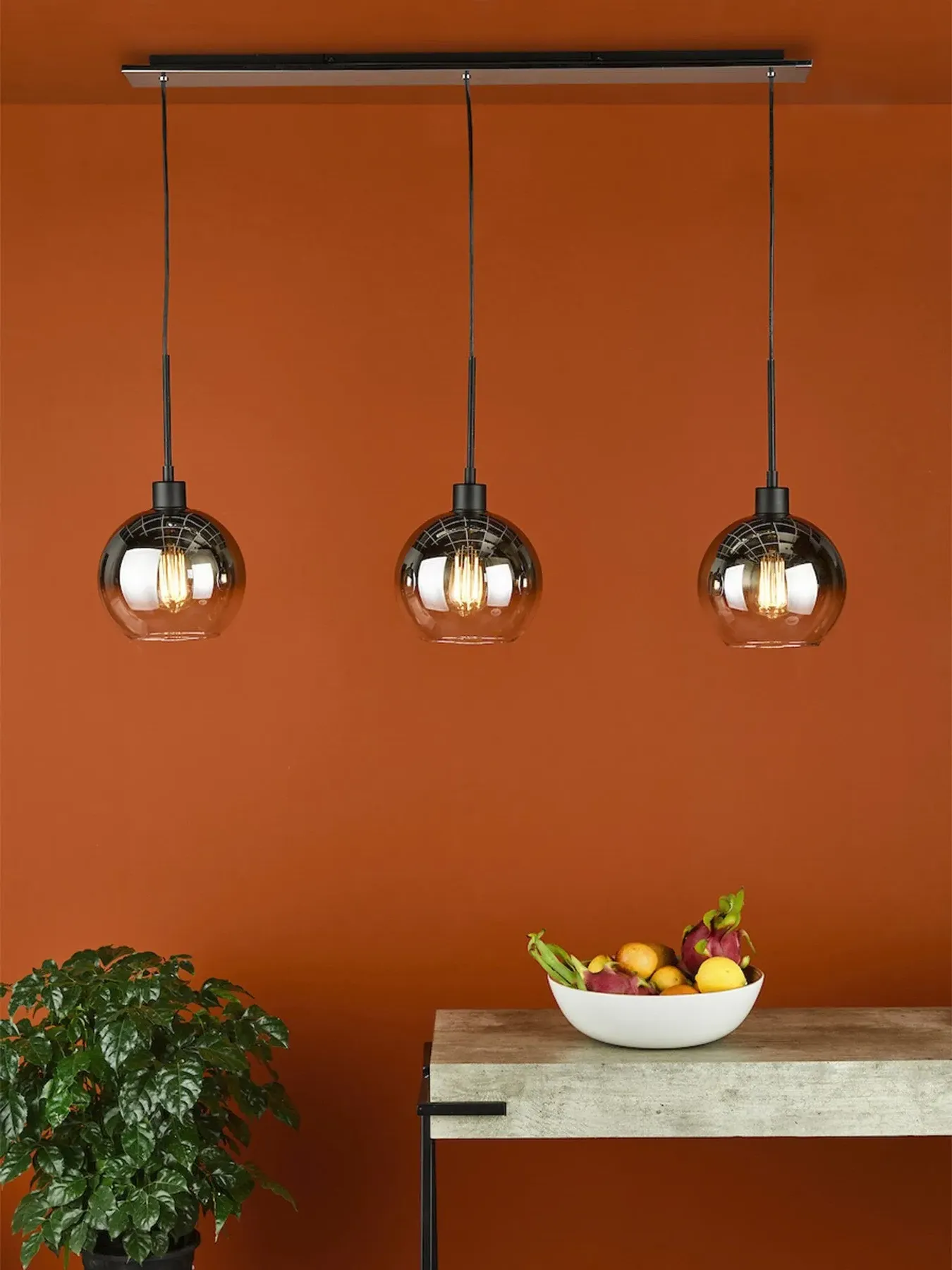 3-Light Bar Pendant - Matt Black, Metal