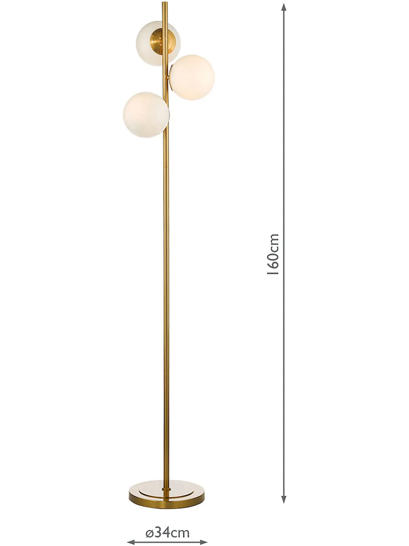 3 Light Floor Lamp with Globes - Brass, Metal