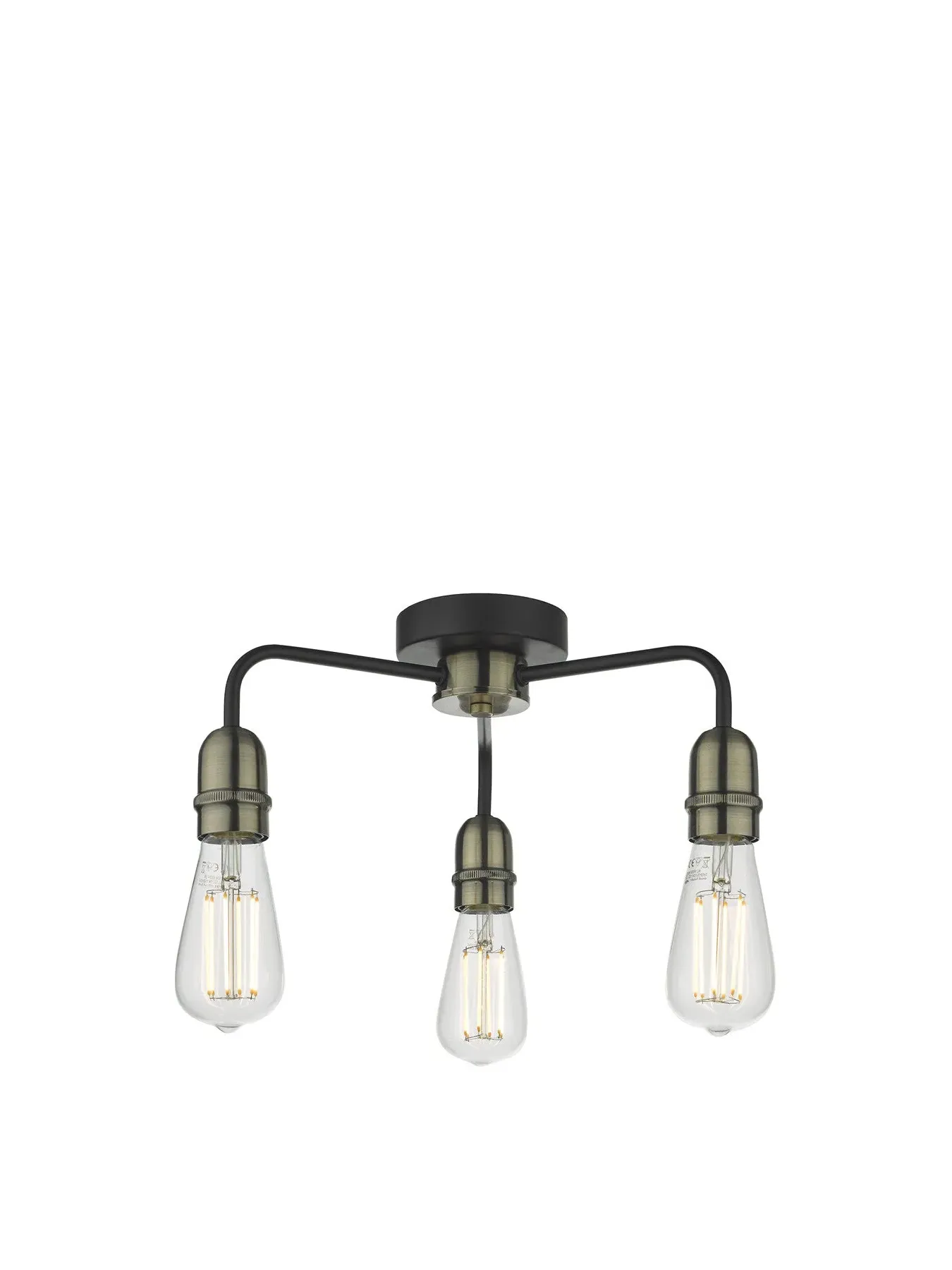 3-Light Flush Ceiling Light - Black, Metal