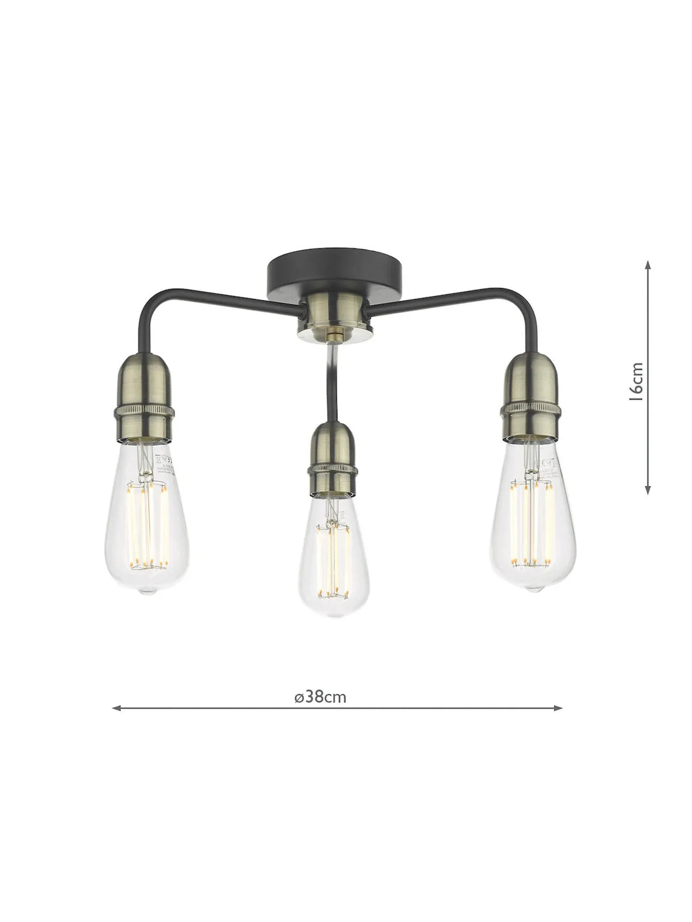 3-Light Flush Ceiling Light - Black, Metal