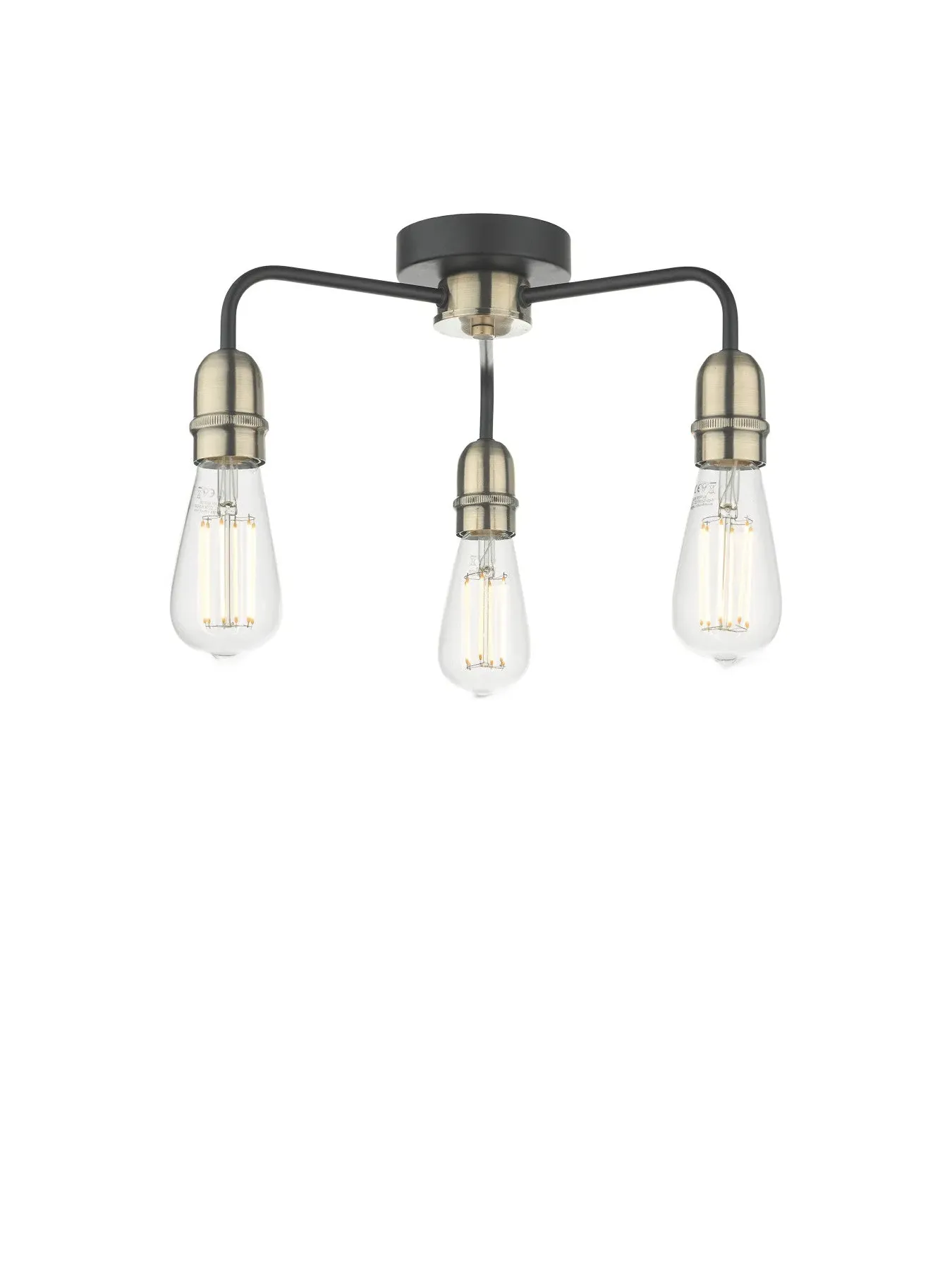3-Light Flush Ceiling Light - Black, Metal image