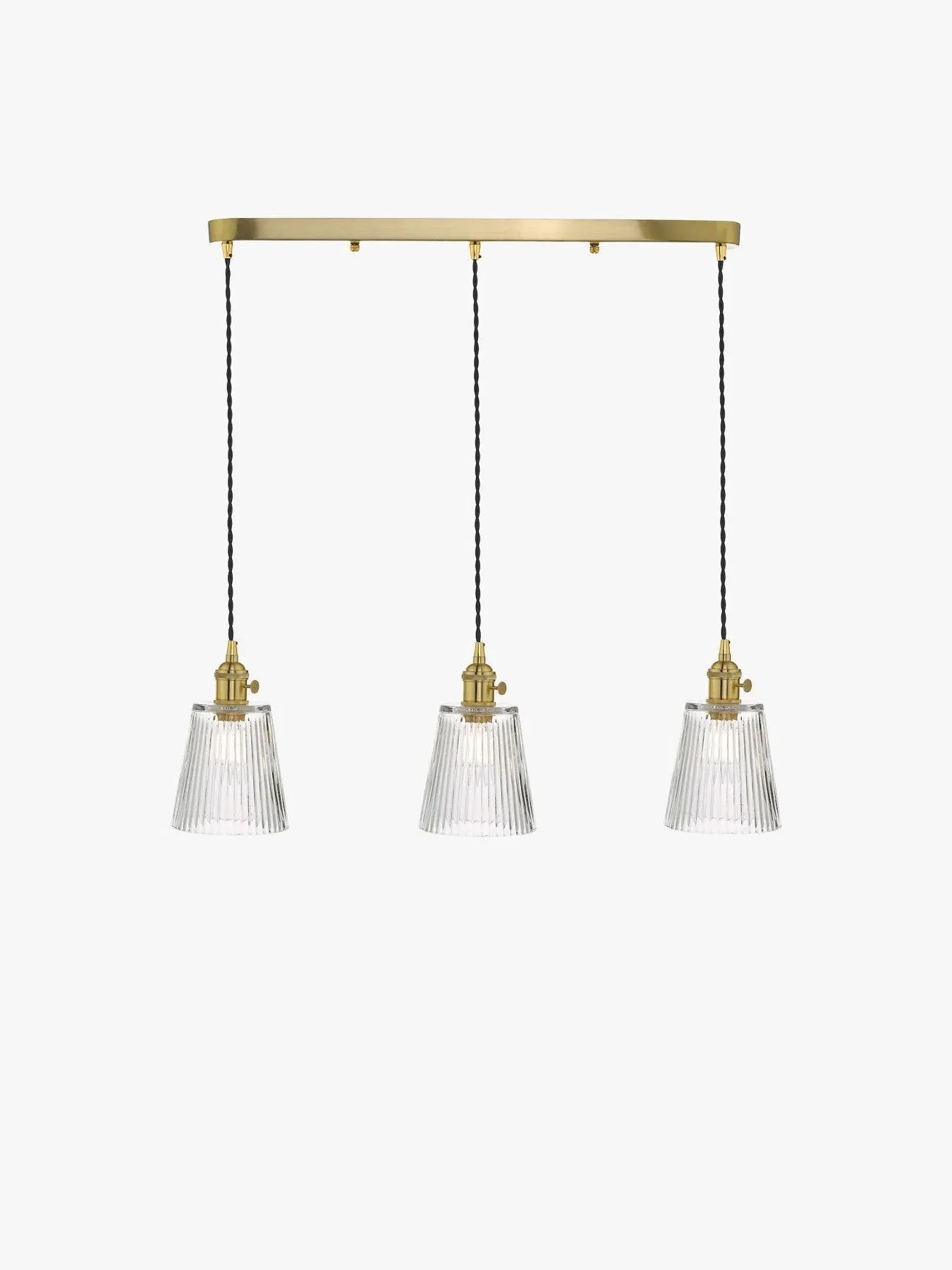 3-Light Pendant Light with Ribbed Shades - Brass image