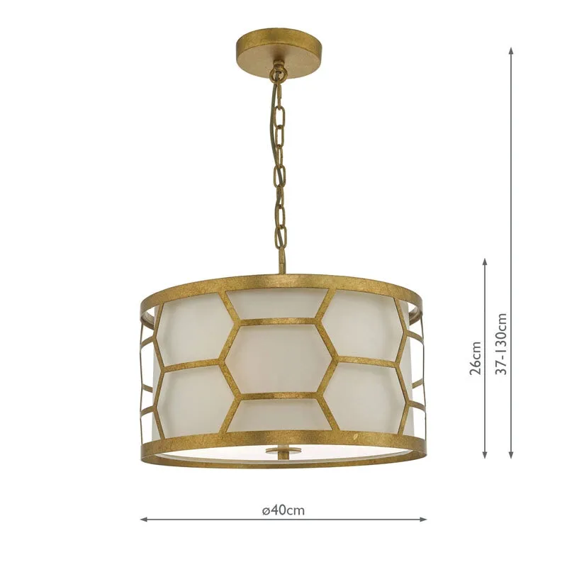 3-Light Pendant with Diffuser - Gold, Linen