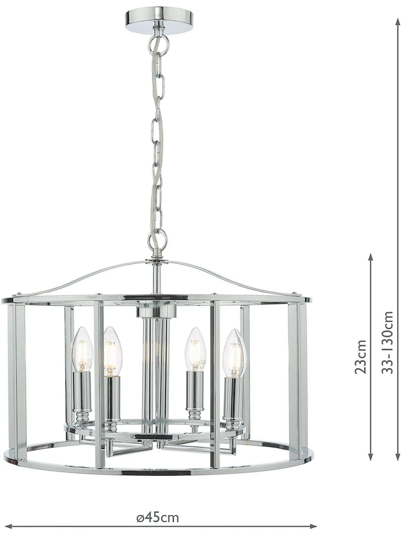 4-Light Pendant with Cage Design - Chrome