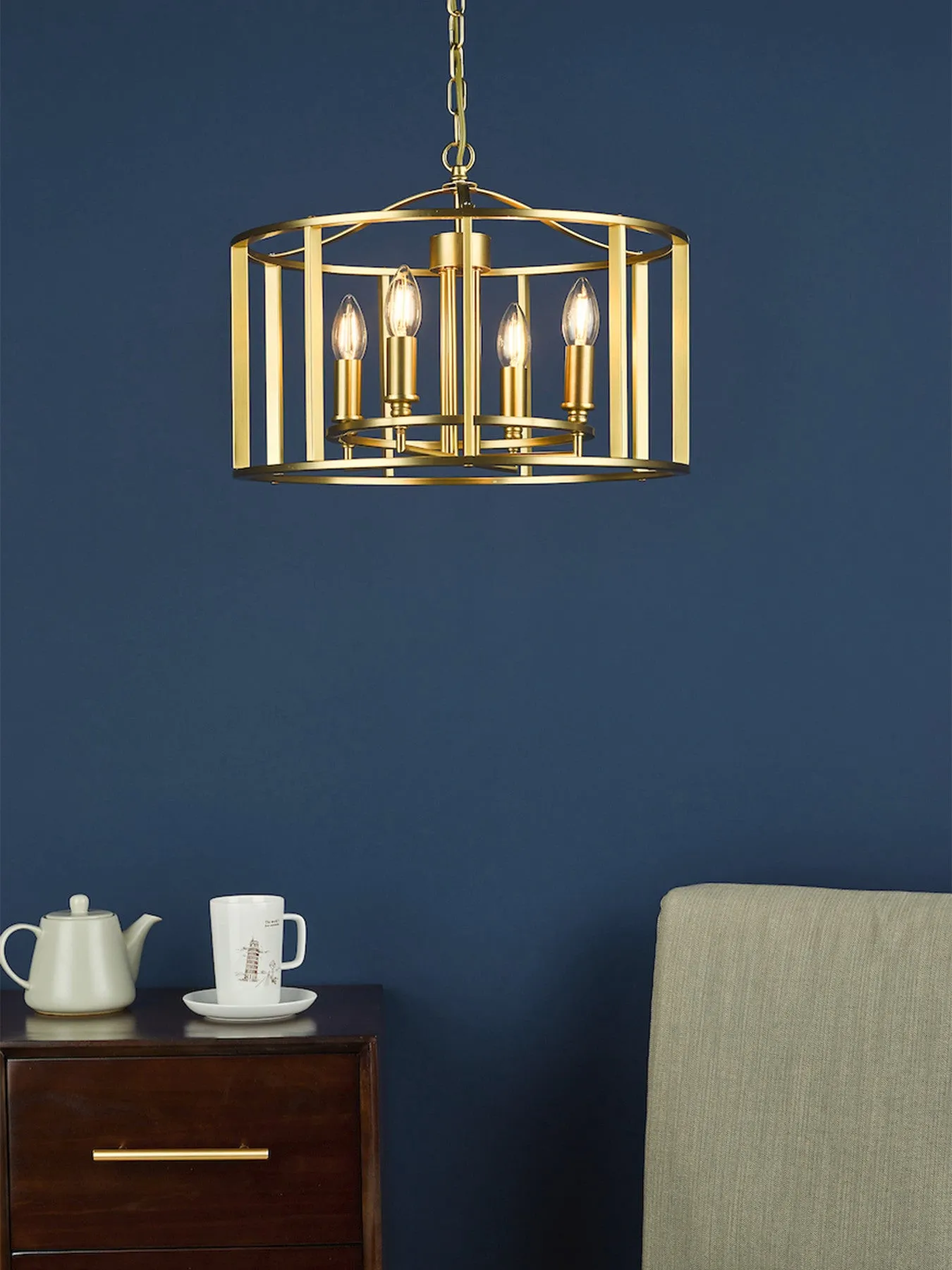 4-Light Pendant with Cage Design - Chrome