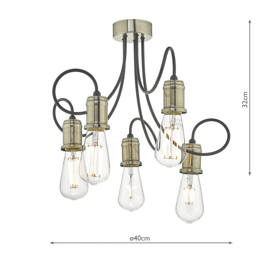 5-Light Pendant Light - Antique Brass, Metal