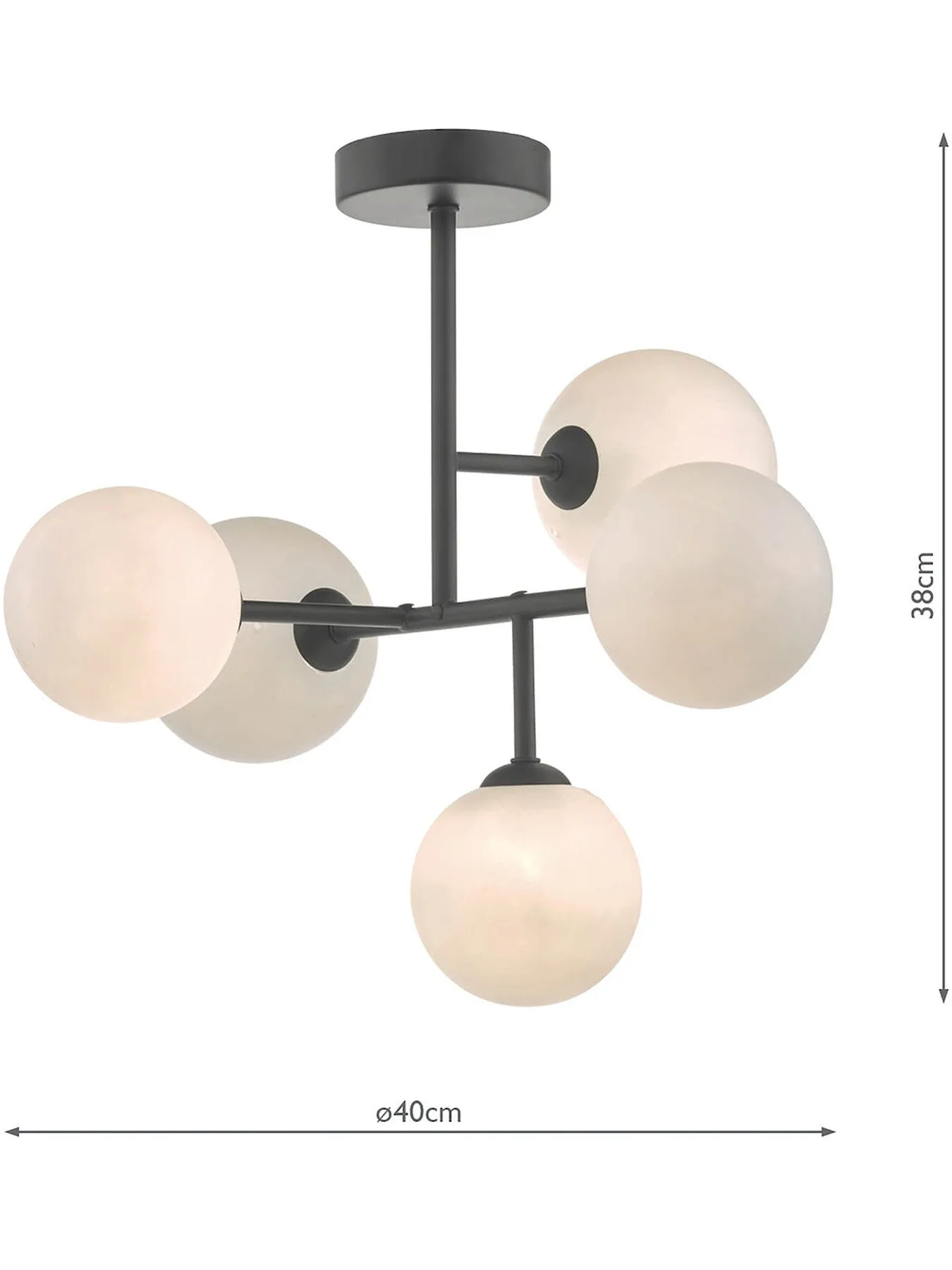 5 Light Semi Flush Ceiling Light - Black, Metal