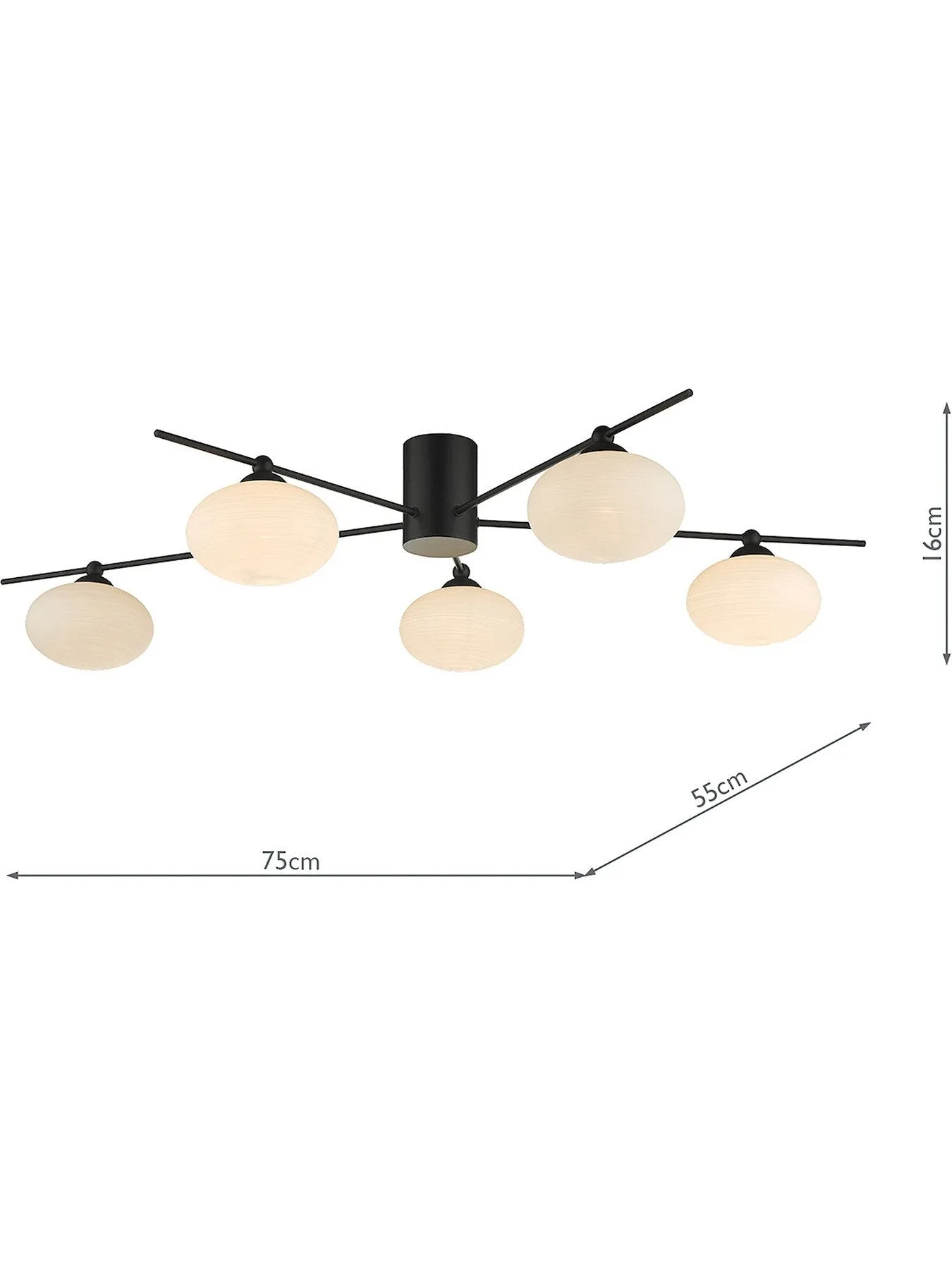 5-Light Semi Flush Ceiling Light - Matt Black