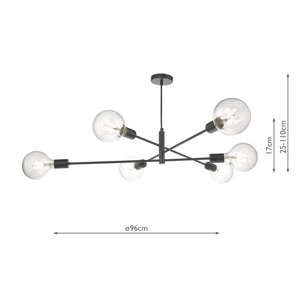 6-Light Pendant Light Industrial Style - Black