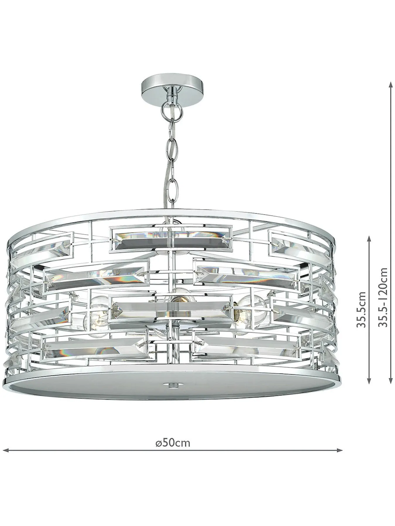 6 Light Pendant with Crystal - Chrome, Metal