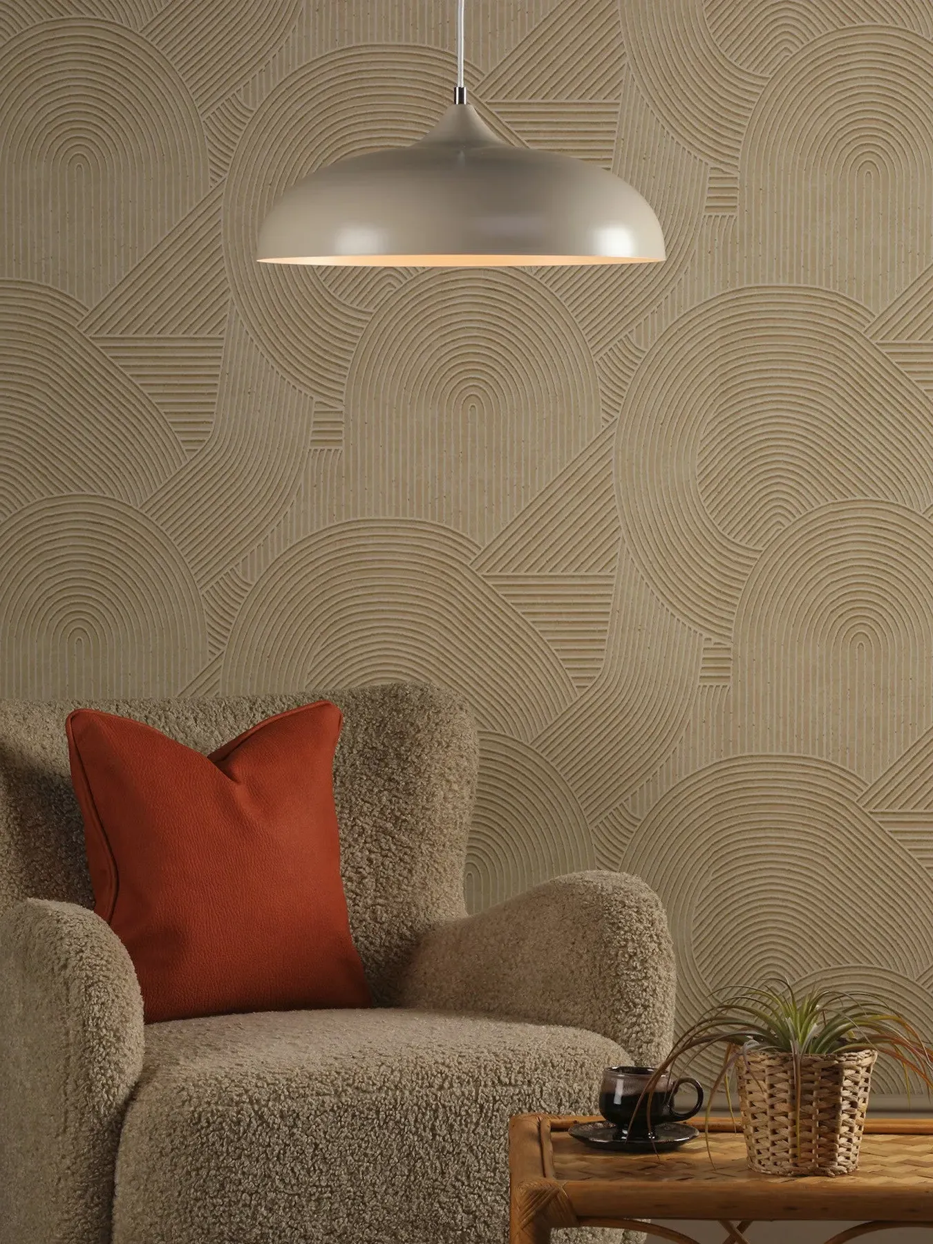 Dome Pendant Light with Chrome Details - Taupe