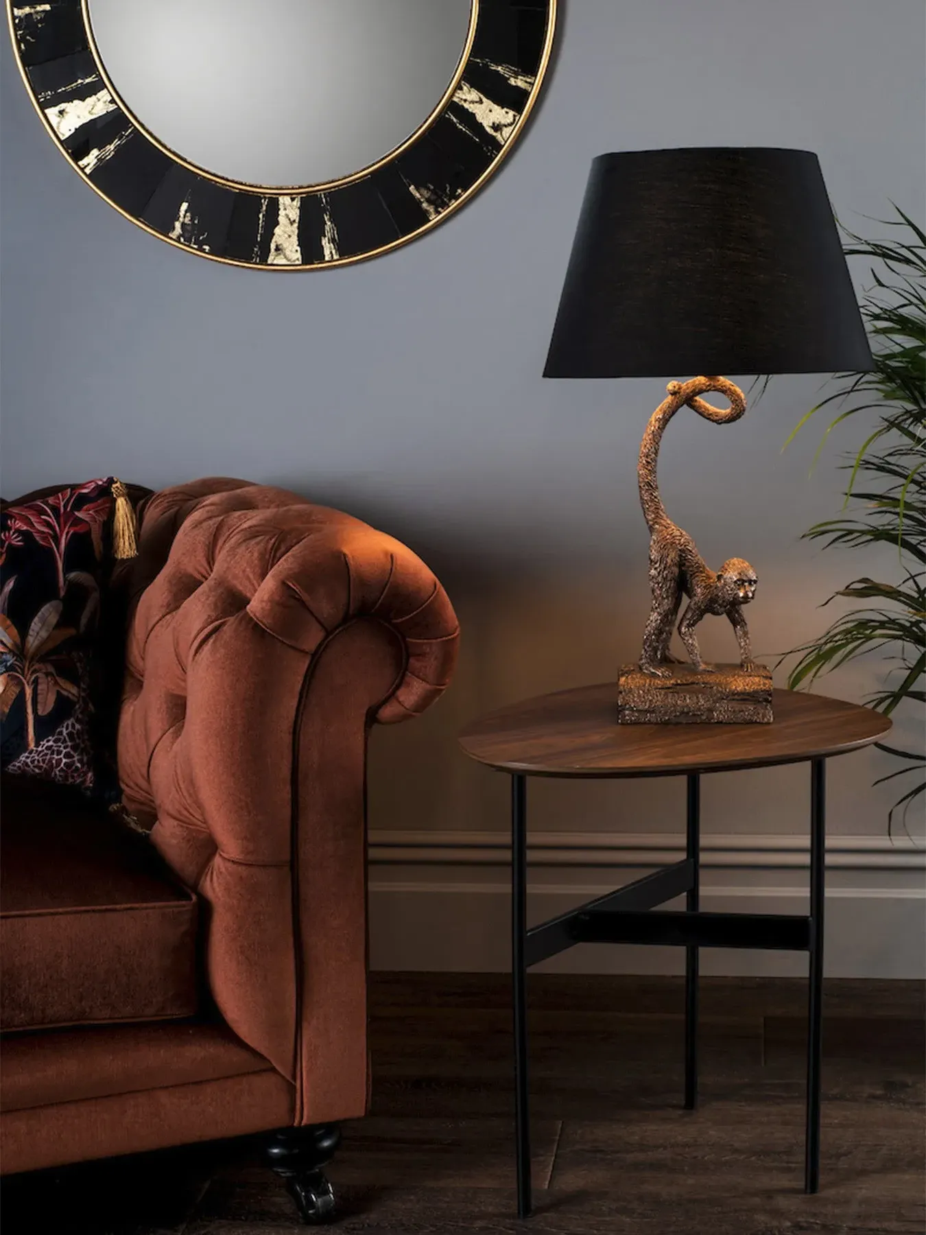 Round Mirror with Foil Detail - Black, Gold