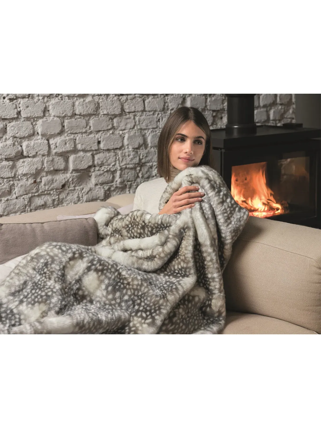 Heated Throw Blanket - Fallow Deer, Faux Fur