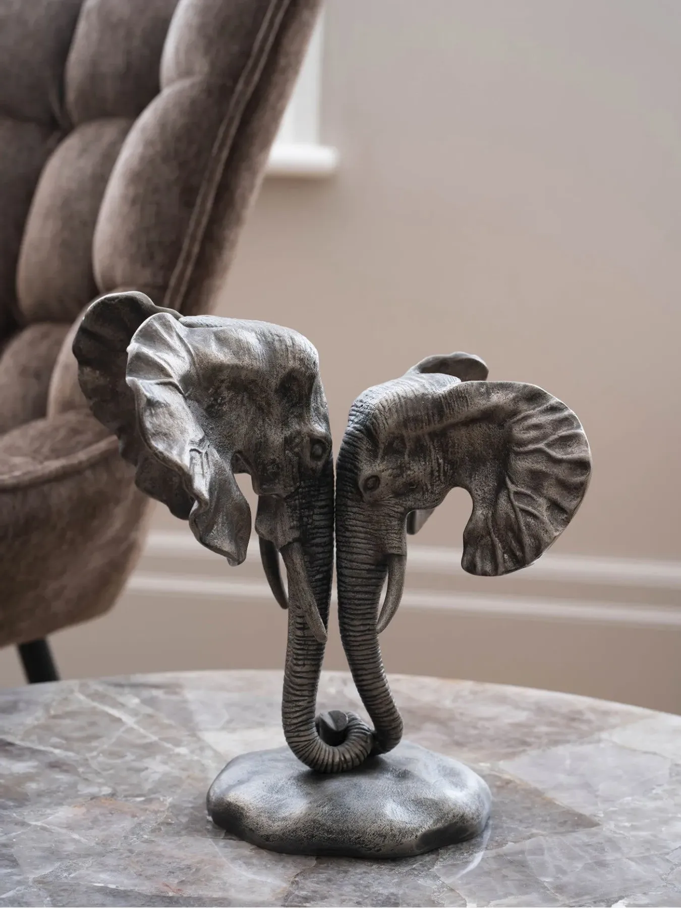 Nuzzling Elephants Sculpture - Bronze, Cast Aluminium