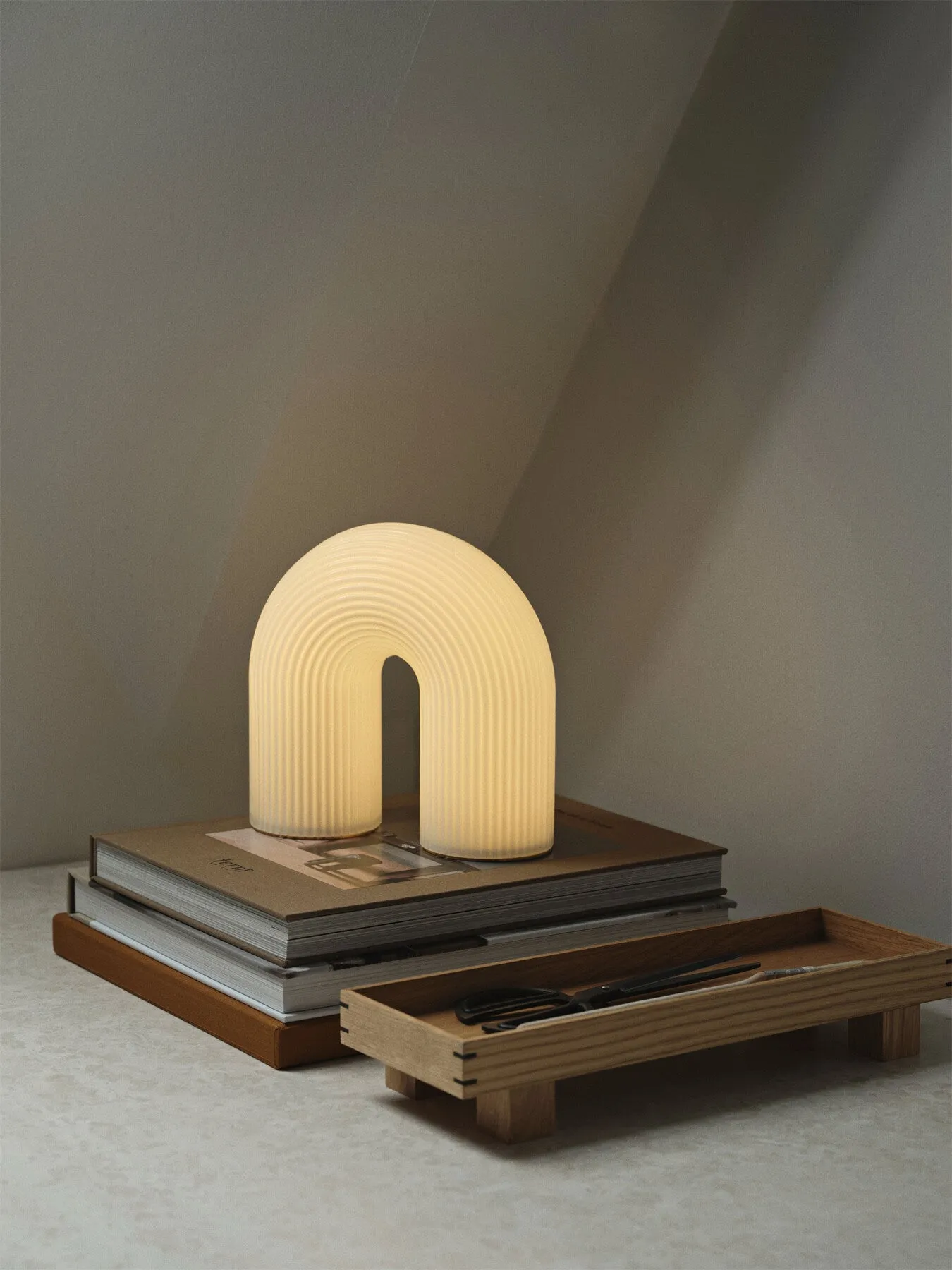 Sculptural Table Lamp with Dimmer - White, Glass